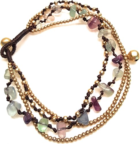 Miniatura 2 de Infinityee888 Pulsera tobillera con flúor con piedra de campana, hecha a mano, campanas de cuentas de latón, tobillera india bohemia para mujeres,