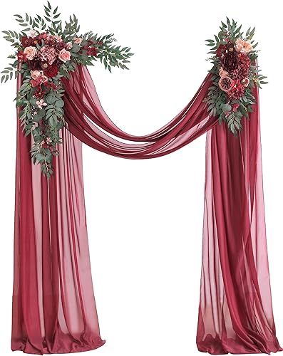 Miniatura 1 de Serra Flora Juego de guirnalda de flores para arco de boda con cortinas (paquete de 4)  2 arreglos florales artificiales con 2 cortinas para