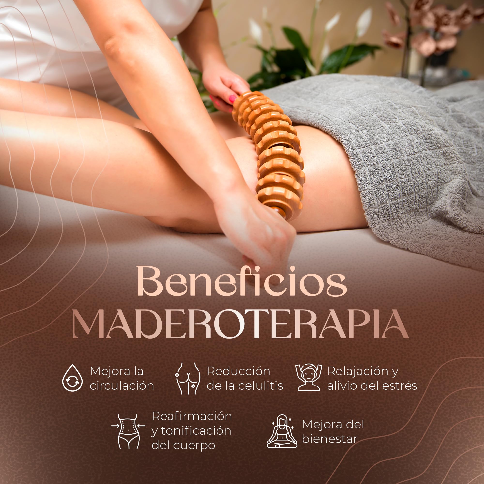 Ezero Rodillo Maderoterapia Anticelulítico de Haya para Cuerpo y Muslos Tacto Suave - Maderoterapia Corporal Celulitis - Masajeador Celulitis - Rodillo Masaje