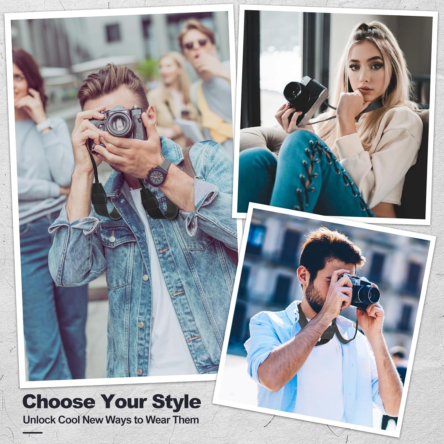 Universal Camera Strap - Camera Neck Strap, Adjustable Shoulder Straps Compatible with Canon, Fujifilm, Nikon, Olympus, Panasonic and other SLR and mirrorless cameras - Black