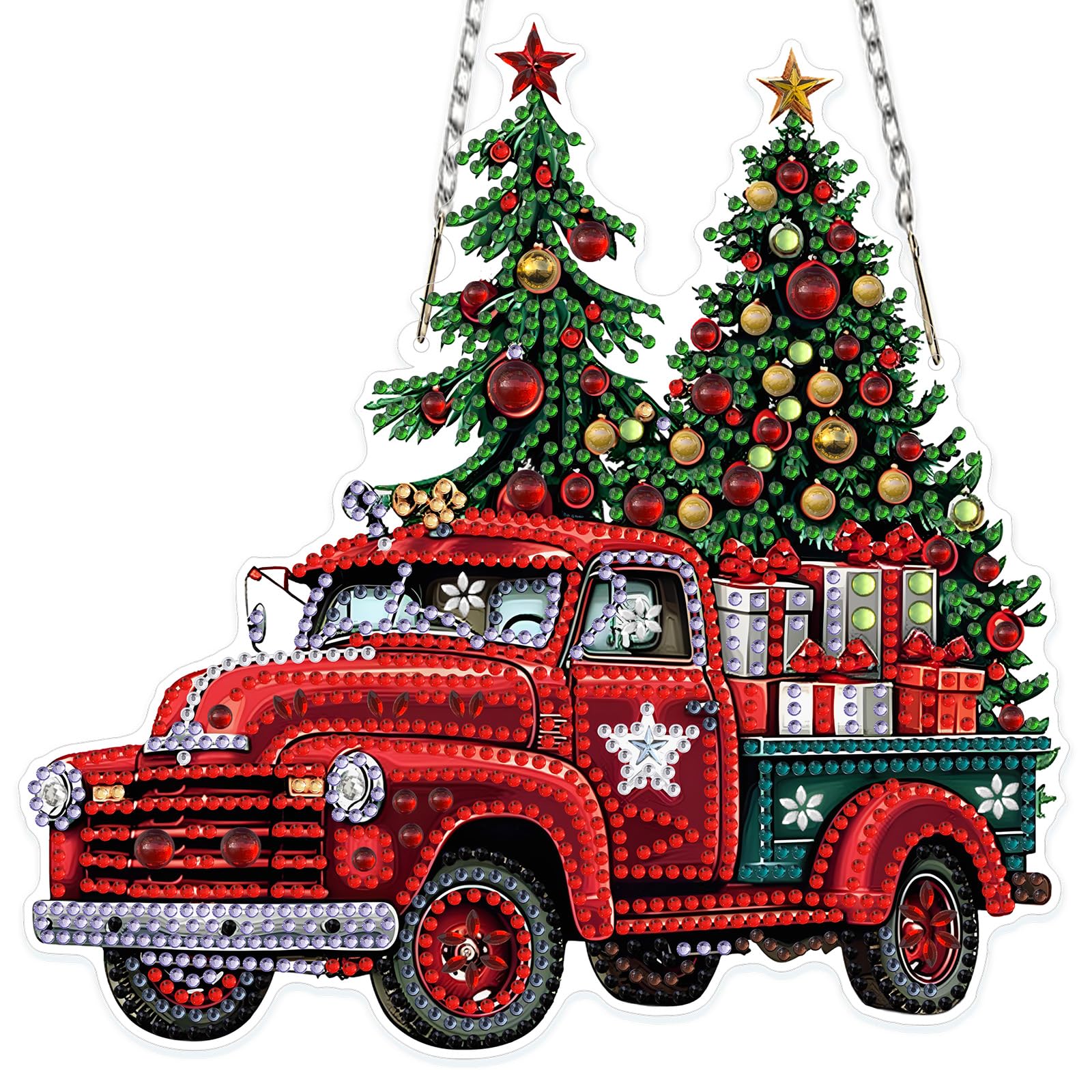 MOGTAA Christmas Truck Diamond Art Hanging Kits for Adults Kids, 5D Special Shape Diamond Painting Christmas Tree Pendant Kits, Crystal Rhinestones Crystal Art Painting for Home Decor Gifts