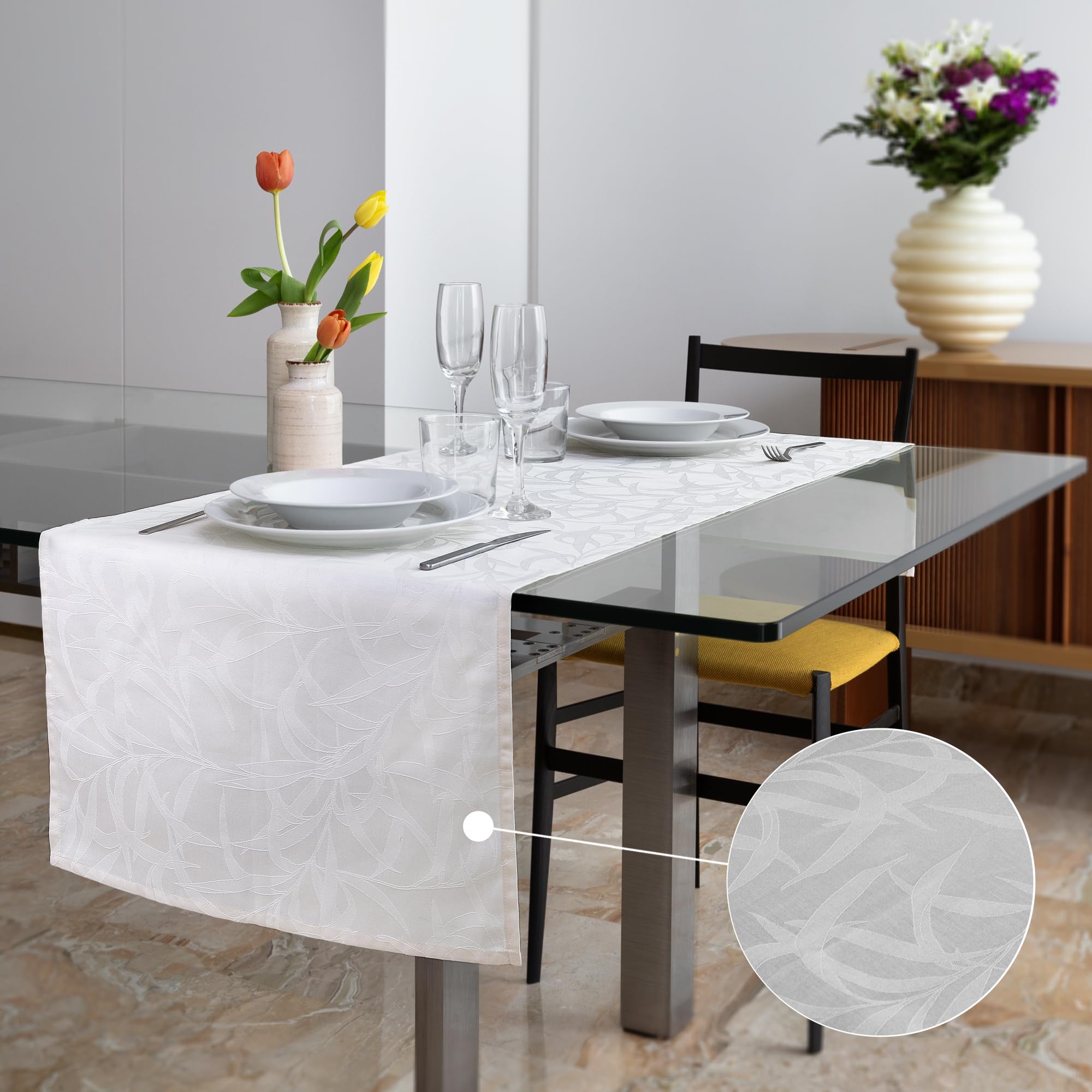 Runner Da Tavola Famibay In Vinile Lavabile - Tovaglietta Antiscivolo 135x30cm Per Cucina E Tavolo Da Pranzo, Nero - Foto 3