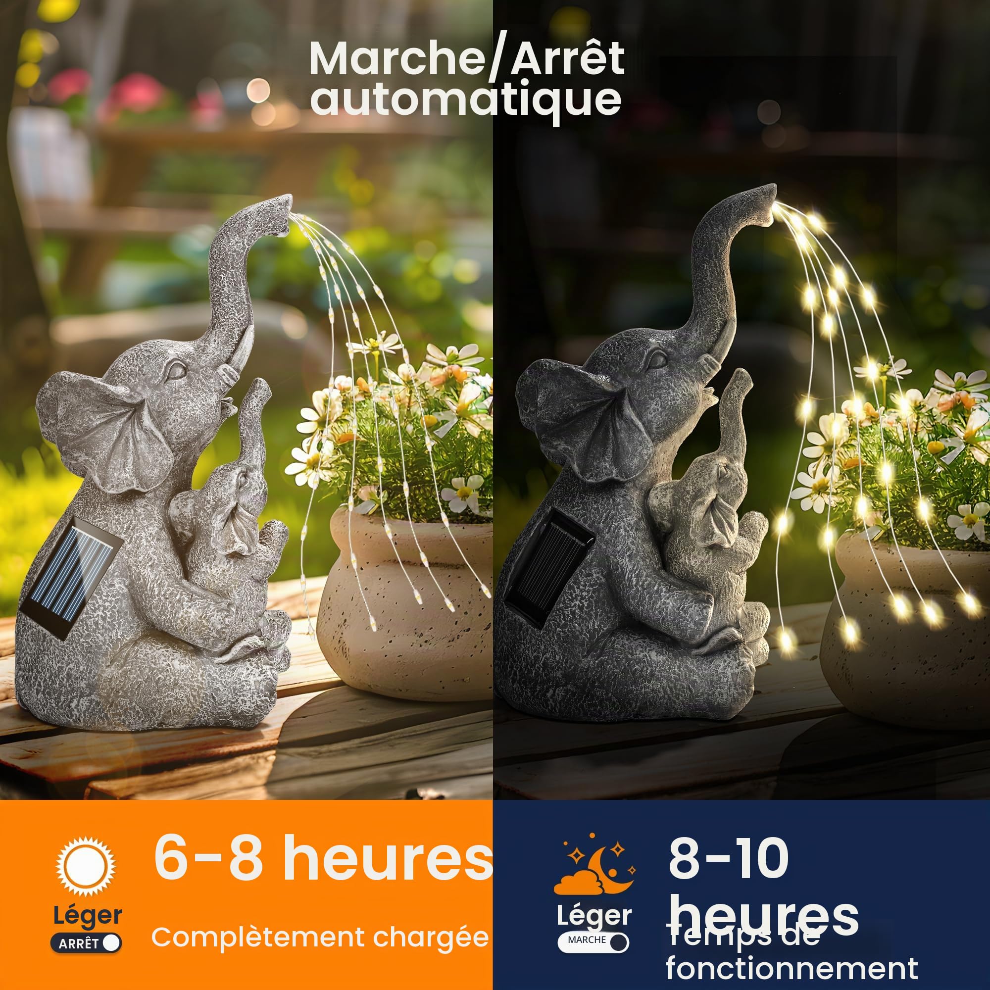 GIGALUMI Statues solaires de Jardin en Forme d'éléphant pour extérieur, Cour, décoration de Jardin, Cadeaux Uniques pour Maman, pour Femme, décoration d'éléphant pour terrasse