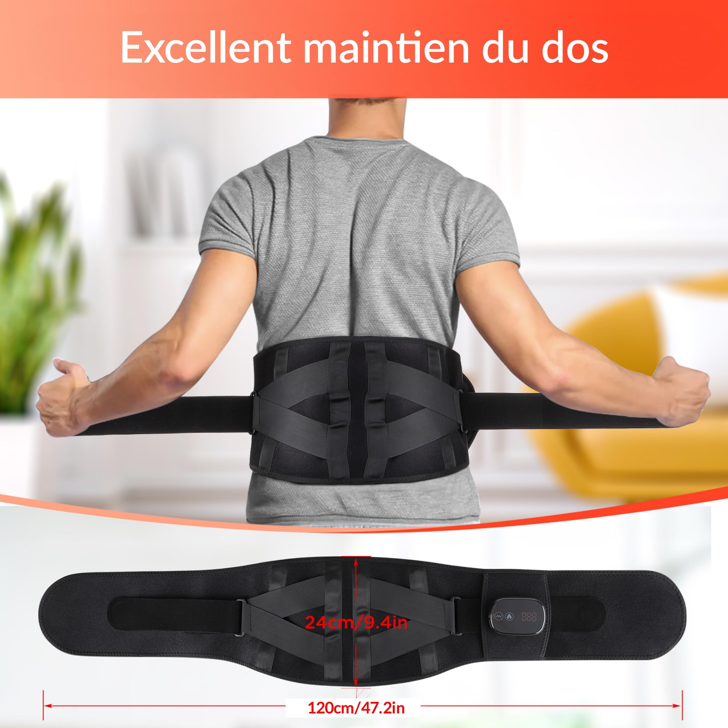 Ceinture de Massage Chauffante Pour Douleur Lombaire Sans Fil, Massage Du Dos, Shiatsu, Ceinture De Soutien Lombaire, Soulage Le Mal De Dos, Sciatique, Lombalgie, Douleur Menstruelle Coussin Chauffant