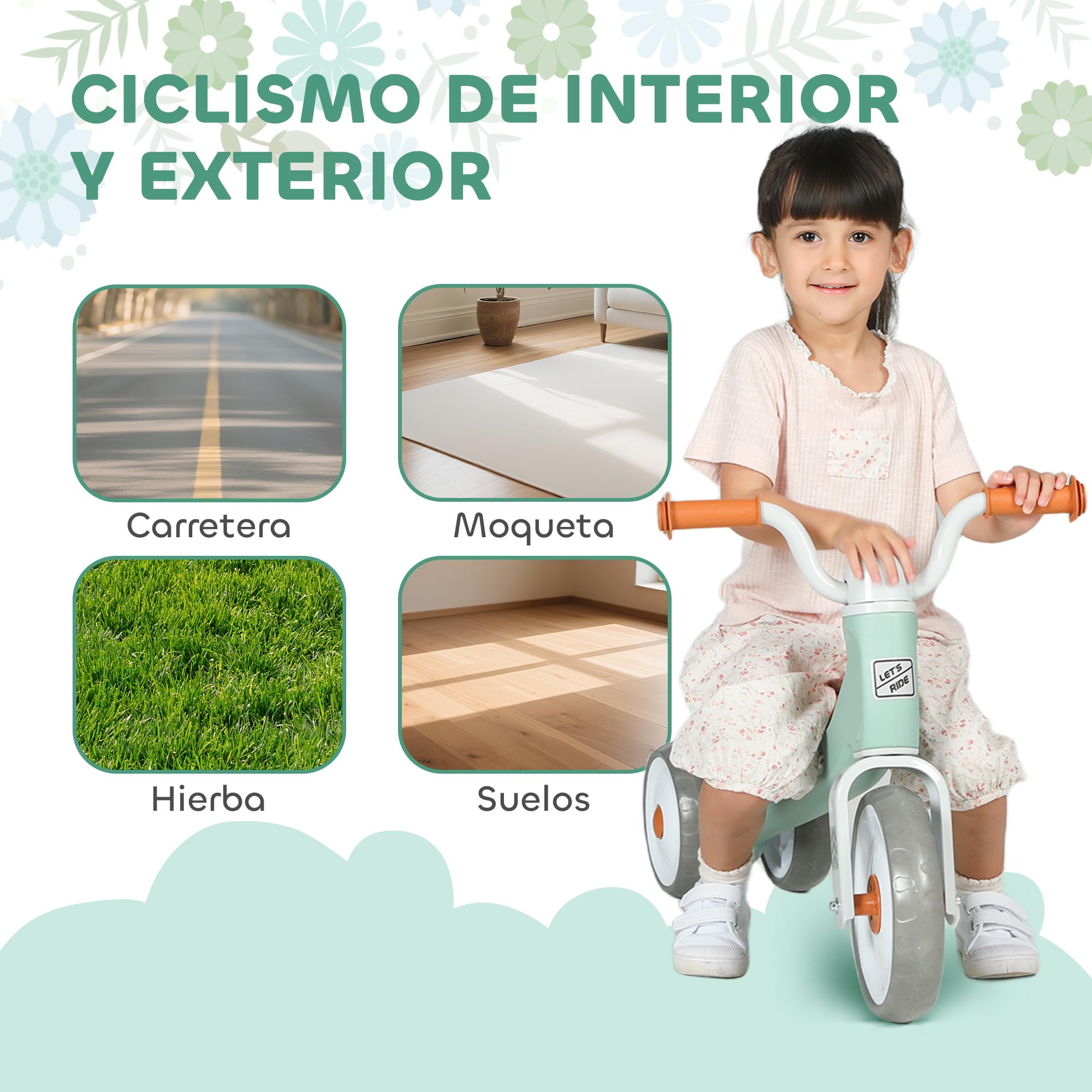 AIYAPLAY Bicicleta sin Pedales para Niños de 12 a 36 Meses, Bicicleta de Equilibrio con Ruedas Silenciosas y Resistentes a Pinchazos, Manillares con Giro Limitado a 60°