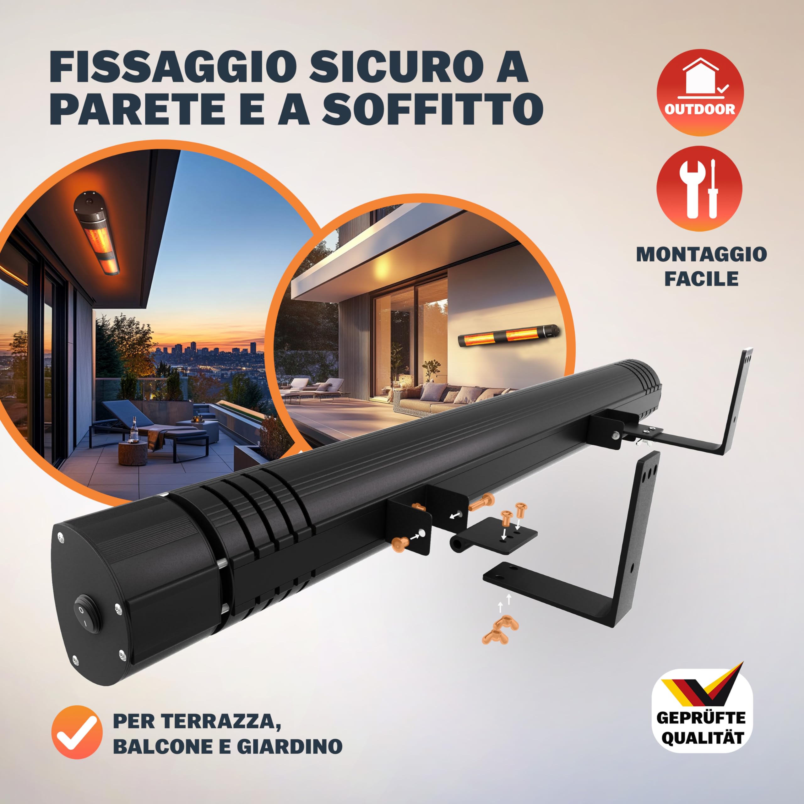 MONZANA® Stufa Elettrica a Infrarossi 3 Livelli di Calore 3000W Inclinabile 90° Telecomando App Riscaldamento Esterno