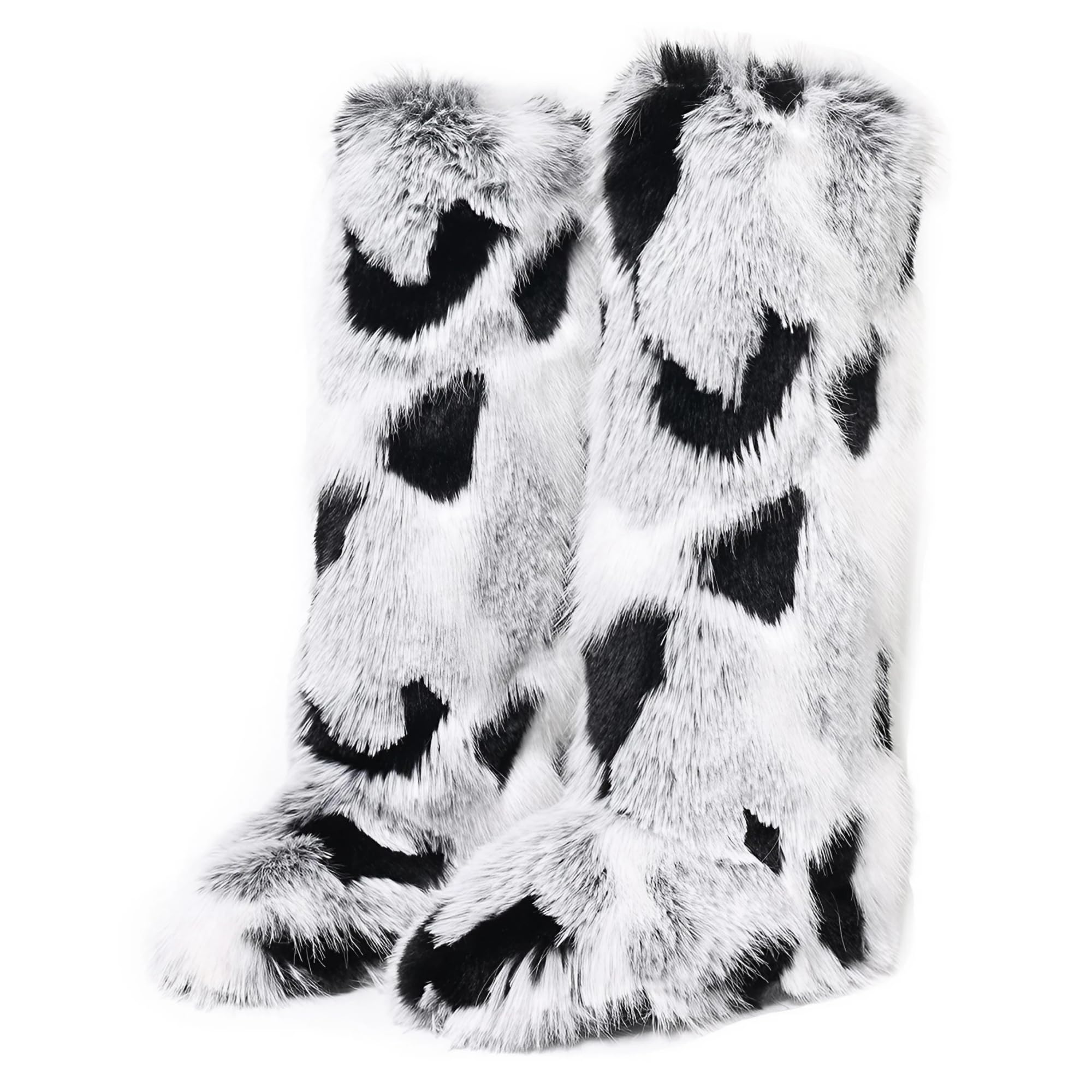 Women Faux Fur Furry Boot Fluffy Knee High Snow Boots Round Toe Suede Comfy Warm Fuzzy Flat Long