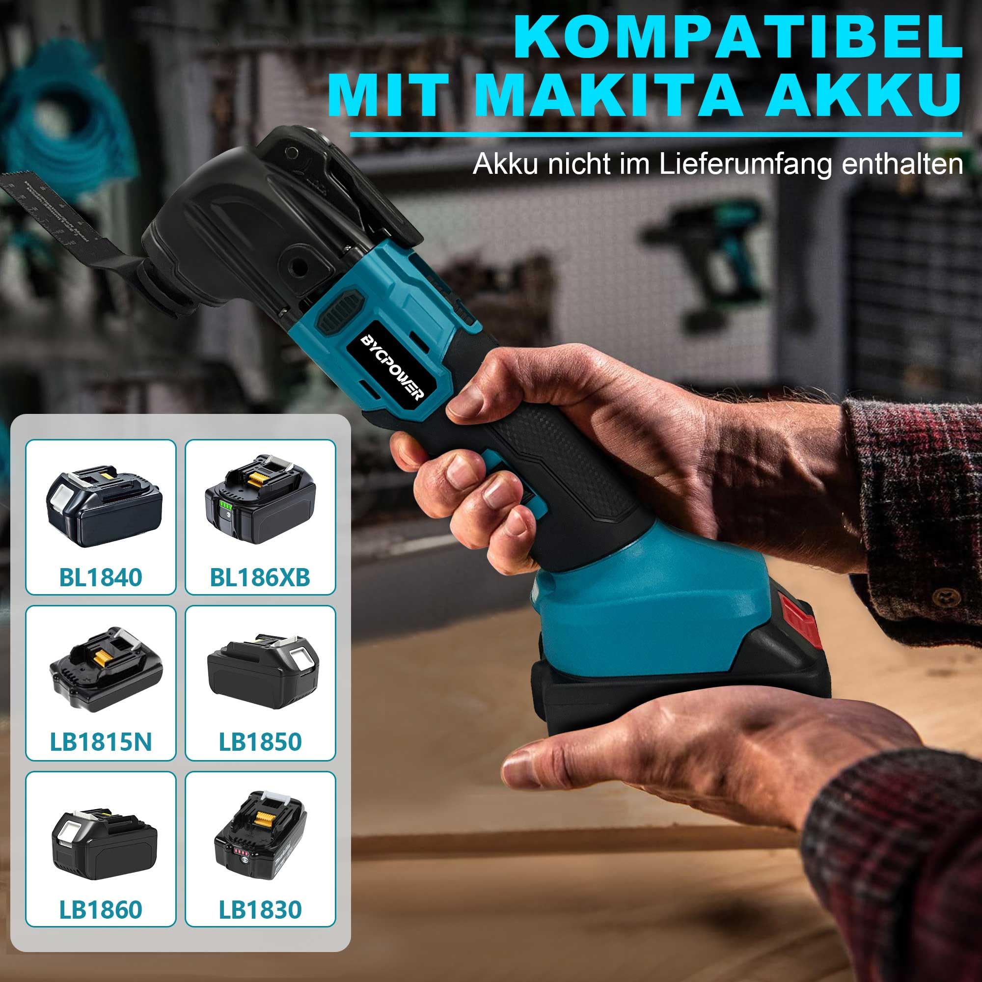 Akku-Multifunktionswerkzeug Satz für Makita Akku 18V Li-Ion, 23 Zubehör Multitool Oszillationswerkzeug mit 6 Variablen Geschwindigkeiten,Bürstenlos Motor, zum Schneiden,Bohren(ohne Akku)