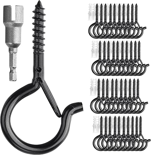 Miniatura 24 de PlusRoc Paquete de 20 ganchos de tornillo para colgar plantas al aire libre, resistentes de 2.2 pulgadas, gancho de ojo negro, gancho de techo
