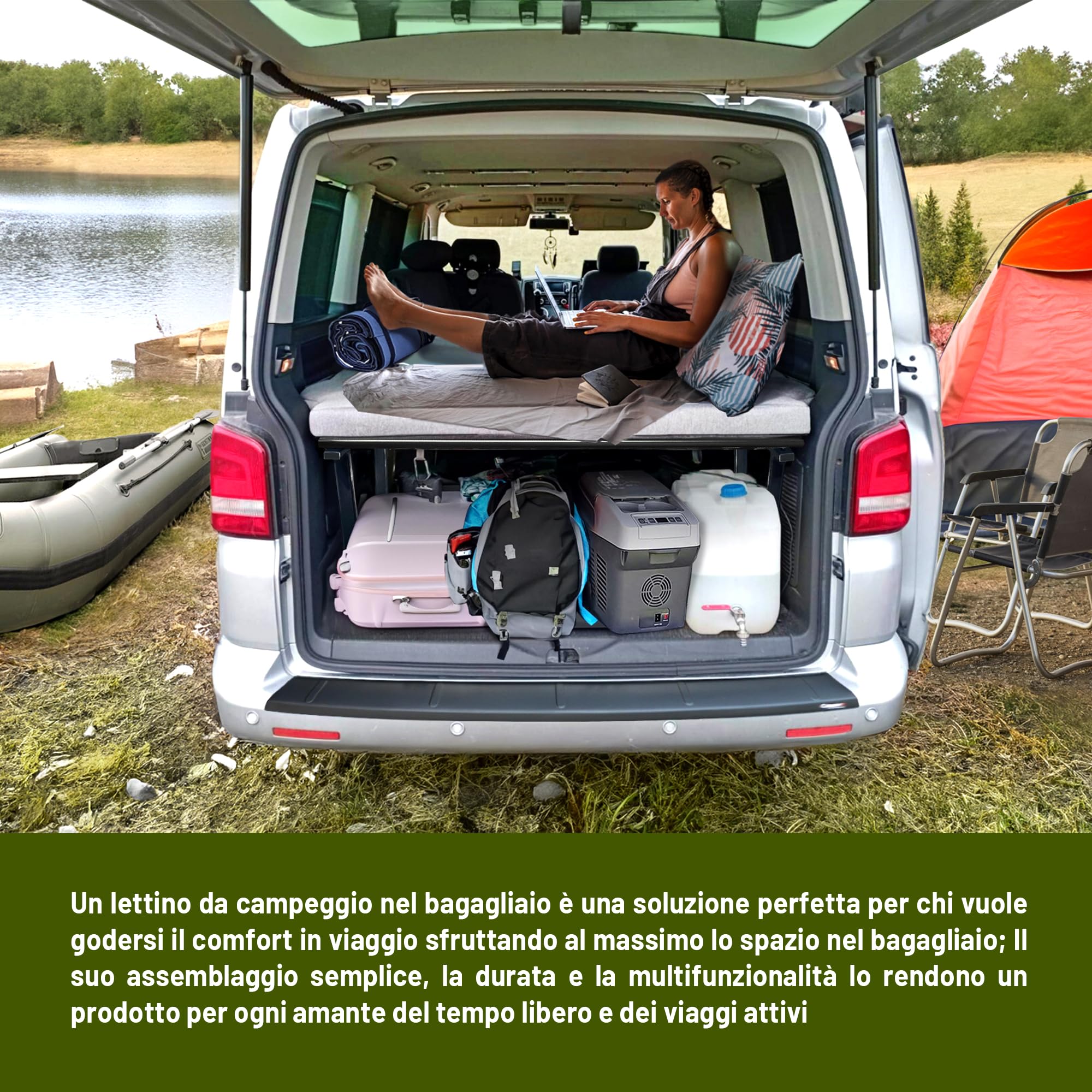 CHROMEMASTER | Compatibile con VW T6 2015-2019 Multivan | Letto Pieghevole per Auto, Prolunga del Letto Multiflexboard per Camper, Letto da Campeggio, Scaffale, Tavolo | Accessorio per Il Camper