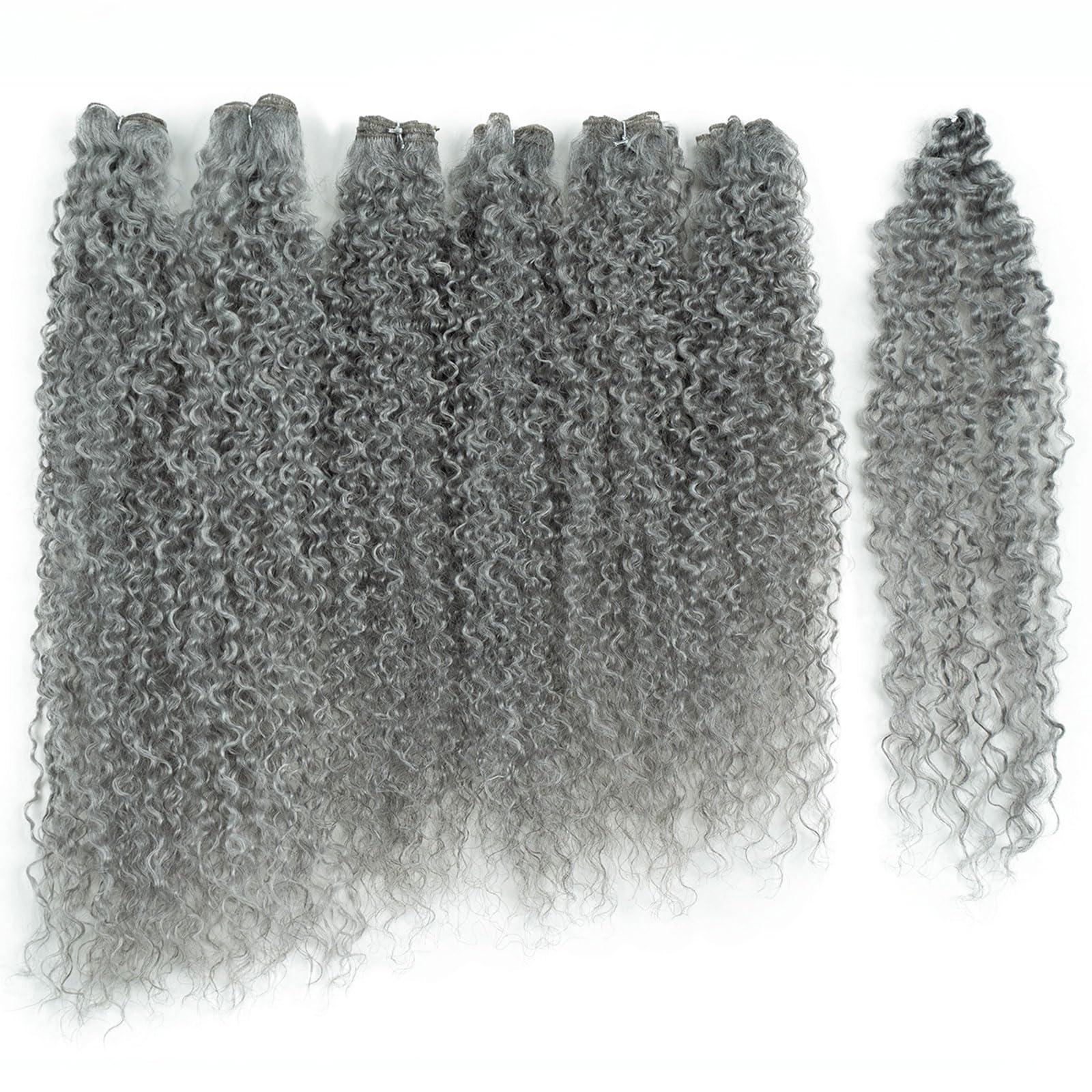 DÉBUT Synthetic Hair 7pcs Kinky Curly 22 24 26 Inches Gray 6 Bundles Tight Curly Hair with 1pc Crochet Hair for Black Women Grey Color