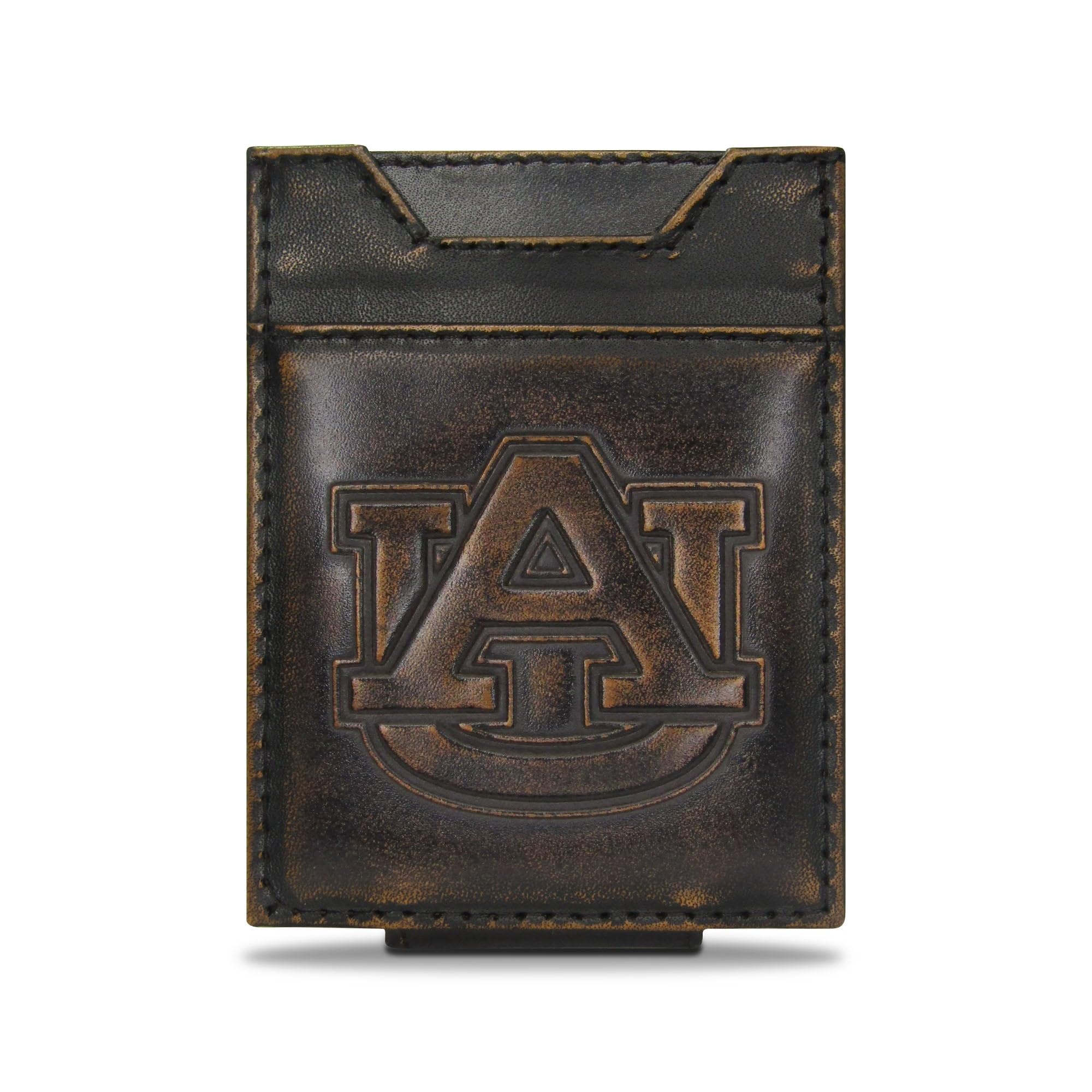 ZEP-PRO NCAA Auburn Tigers Burnished Leather Magnetic Front Pocket Wallet, Slim Stylish for Men