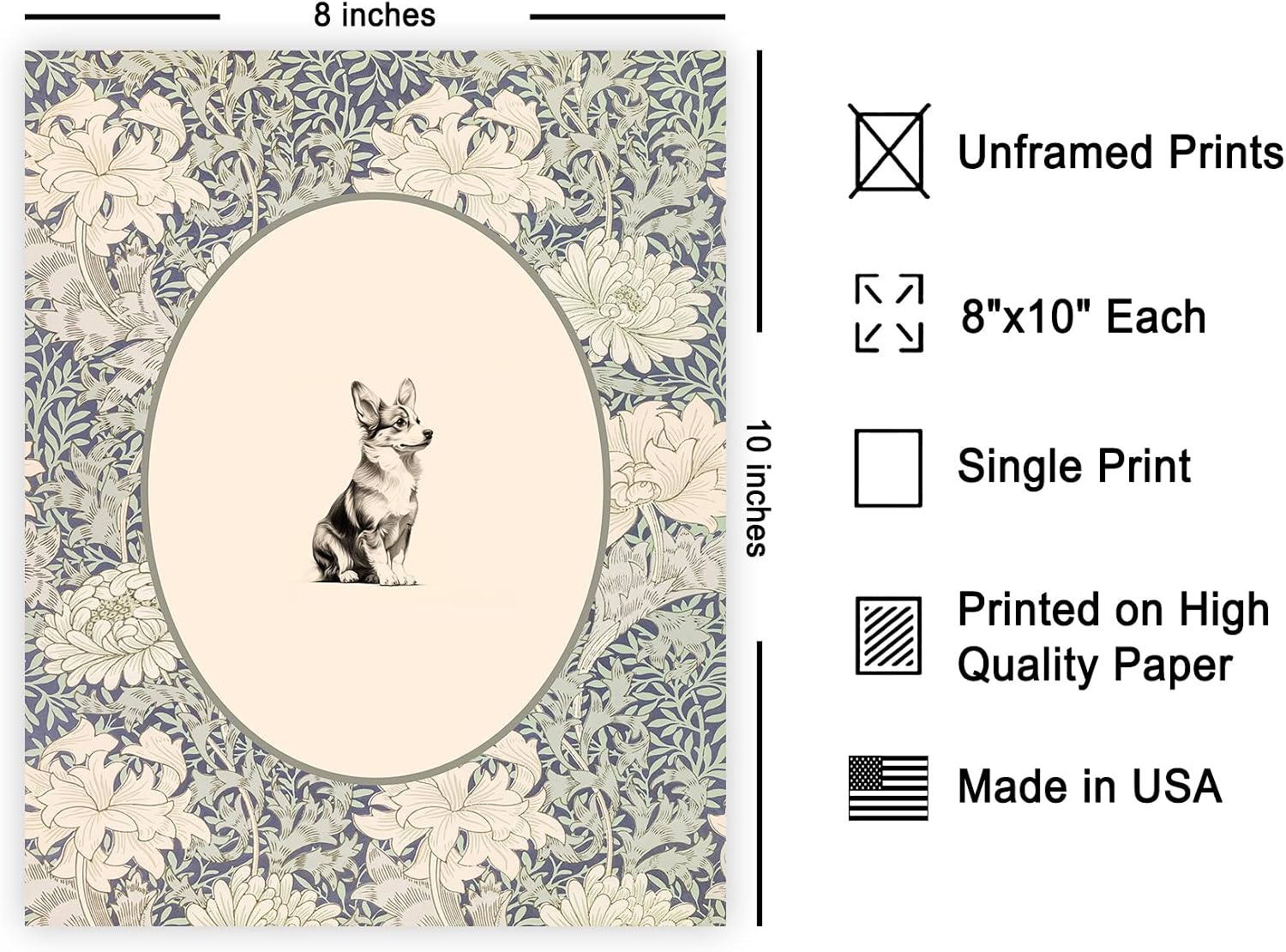 Poster Master Vintage Pembroke Welsh Corgi Poster - Retro Dog Print - Pastel Art - Floral & Animal Design - Puppy Illustration - Aesthetic Kids Room or Nursery Wall Decor - 8x10 UNFRAMED image 2