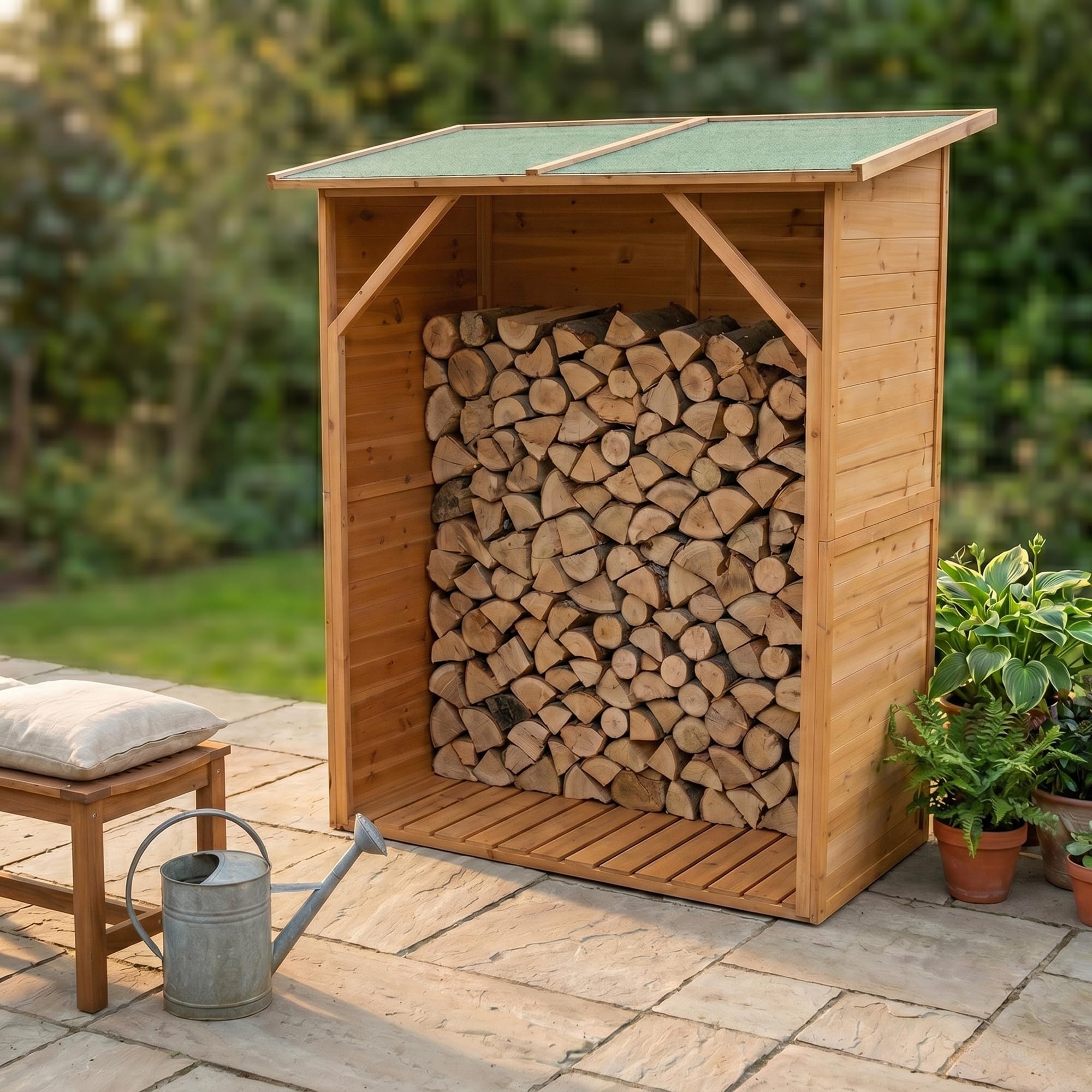 Mucola Kaminholzregal Brennholzregal mit Rückwand 160x134x75 cm Holz Braun | Stapelhilfe für Feuerholz und Scheite, schützt vor Regen, Schnee und Feuchtigkeit, großes Fassungsvermögen, stabil