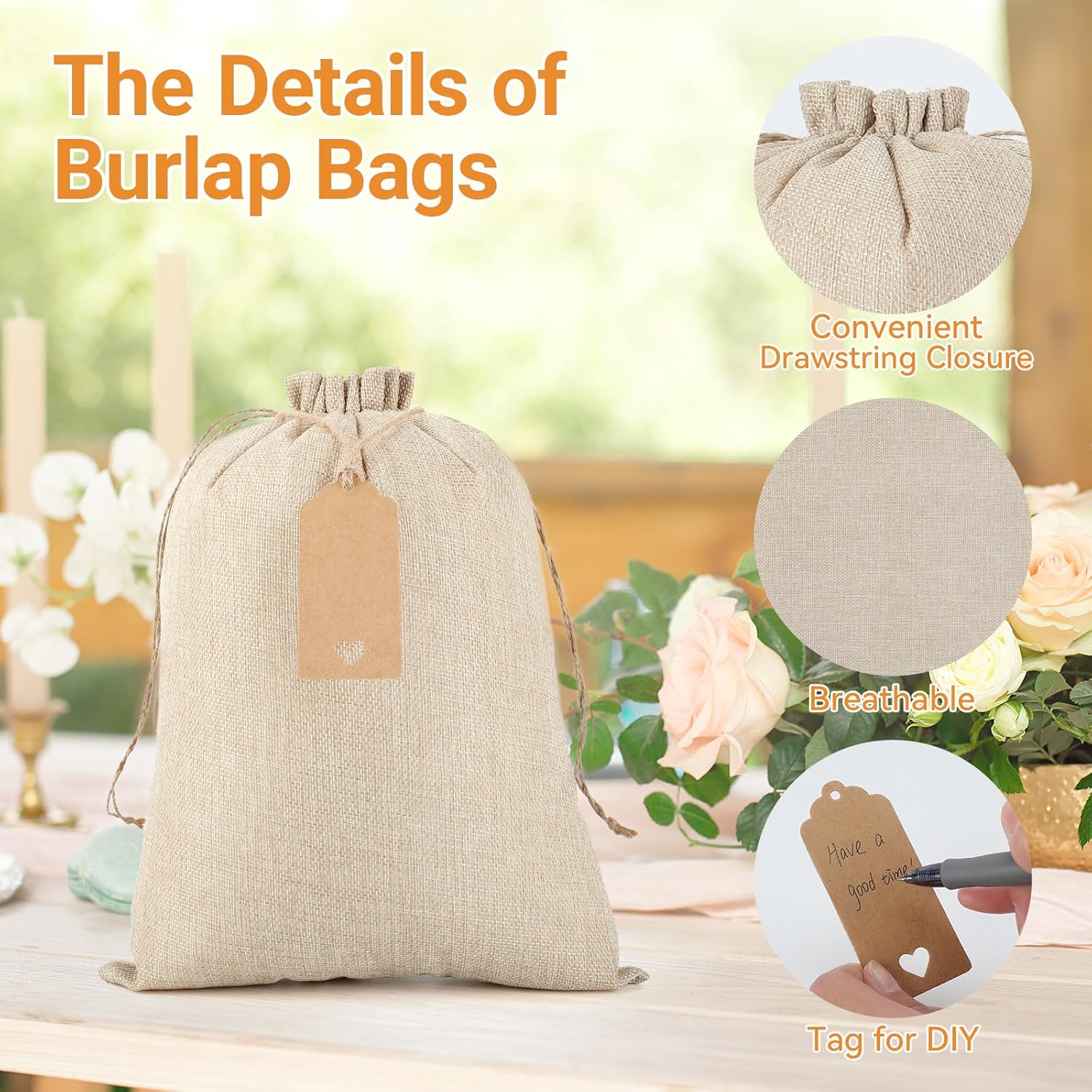 Burlap Bags in Bulk with Drawstring - 20Pcs 10x14 Favor Sacks for Wrapping Valentine's Day Gifts, Clothes, Breads, For Birthday, Wedding, Rodeo Themed Party, Household Use - Image 3