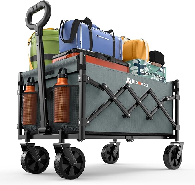 Collapsible Wagon with Wheels, 220 lbs Wagons Carts Foldable Wagon Cart with Flexible Handle, Lightweight Portable Folding Utility Grocery Shopping Cart for Grocery Sports Garden Camping