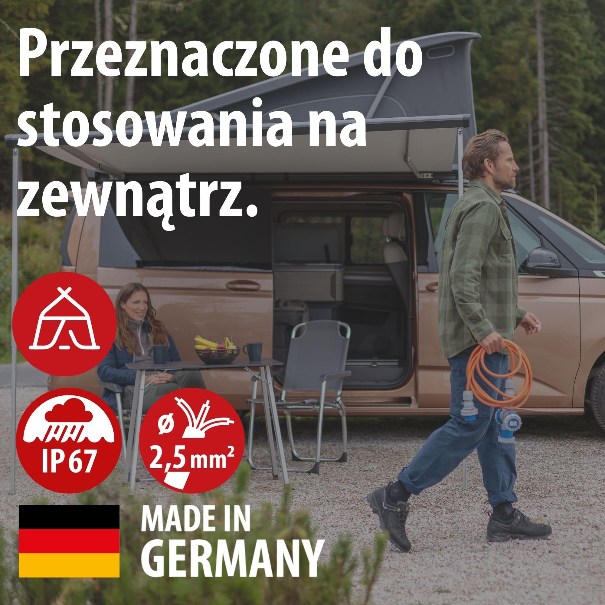 Brennenstuhl Przedłużacz CEE z potrójnym rozgałęźnikiem (2 m H07RN-F 3G2,5, 3x złącze CEE 230 V 16 A, stopień ochrony IP67, maks. moc całkowita 3680 W, do użytku na kempingu, na straganach)