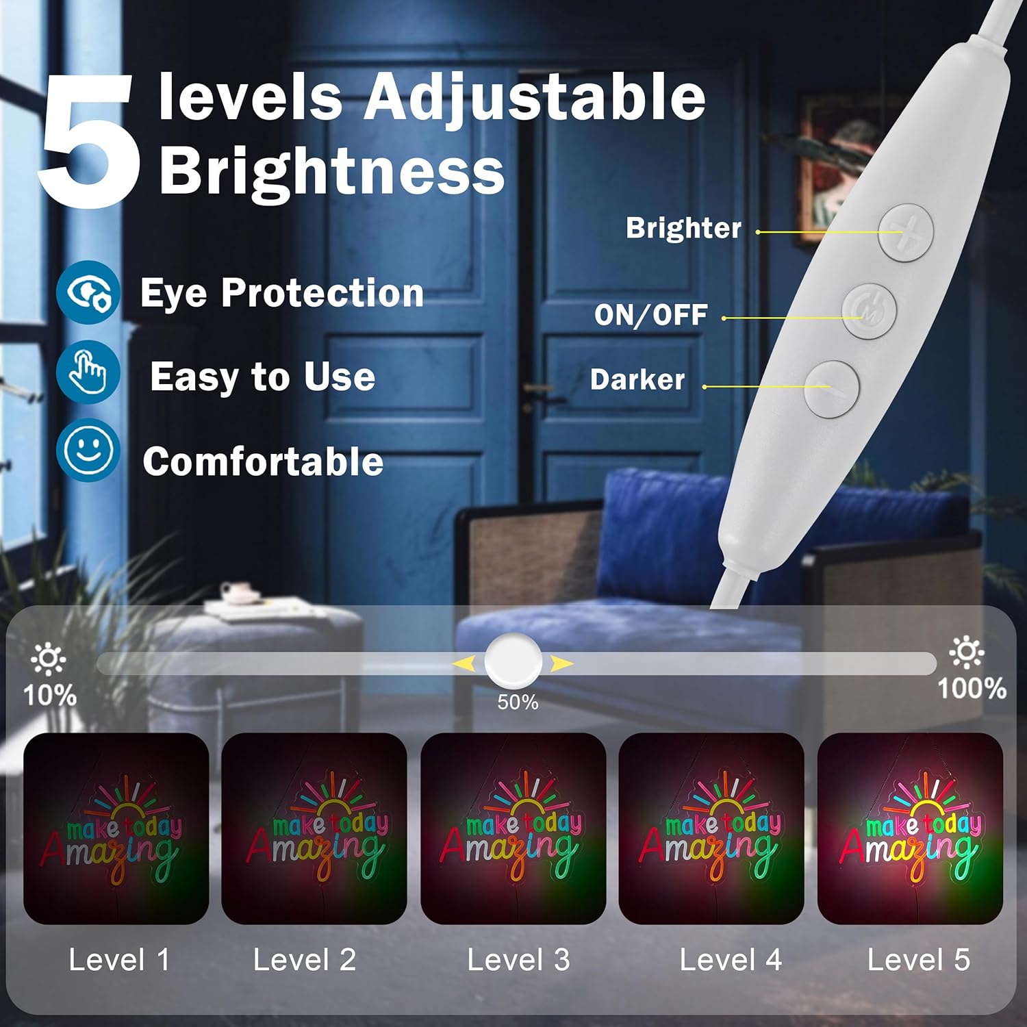 Make Today Amazing Neon Sign for Classroom Wall Decor Dimmable Positive and Upward Quote LED NeonLight USB Powered Rainbow Color Light Up Signfor Wedding Cafe Party Birthday School - Image 3