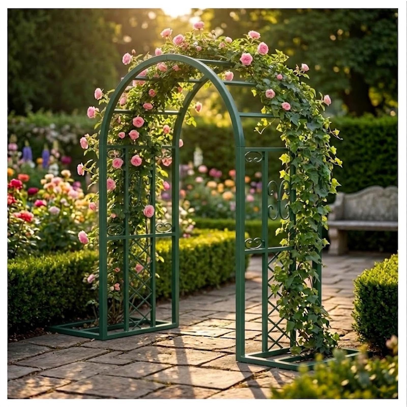Garden Arch Trellis For Climbing Plants Outdoor, Heavy Duty Rustproof Iron Garden Arch Arbor Archway, Wedding Arch With Base Strong Support For Roses Vines, Patio Lawn(Green,W140*H230cm)