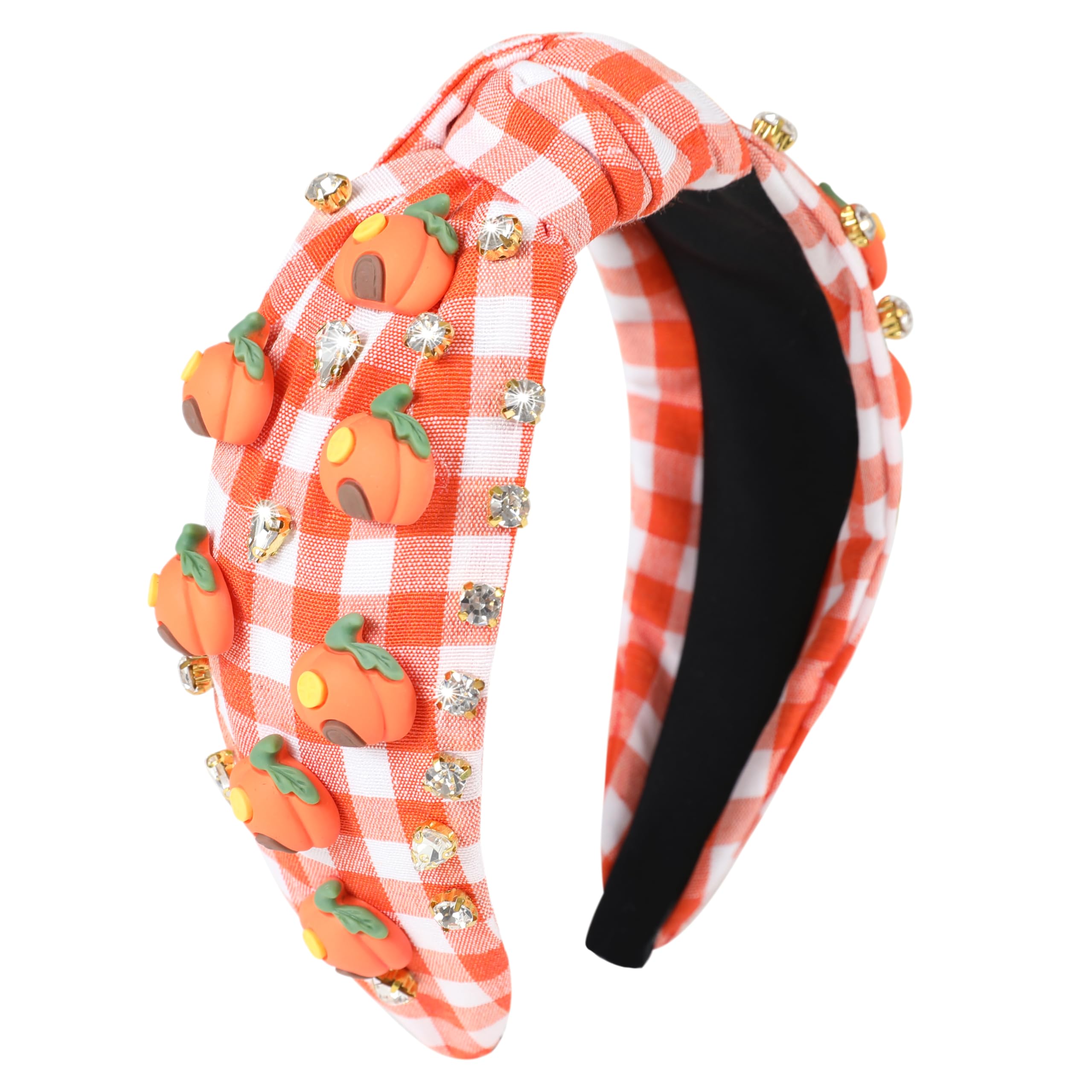 Gmmidea Thanksgiving Pumpkin Headbands for Women Adults Wide Top Knot Fall Headband Hair Accessories Beaded Rhinestone Jeweled Hairband Funny