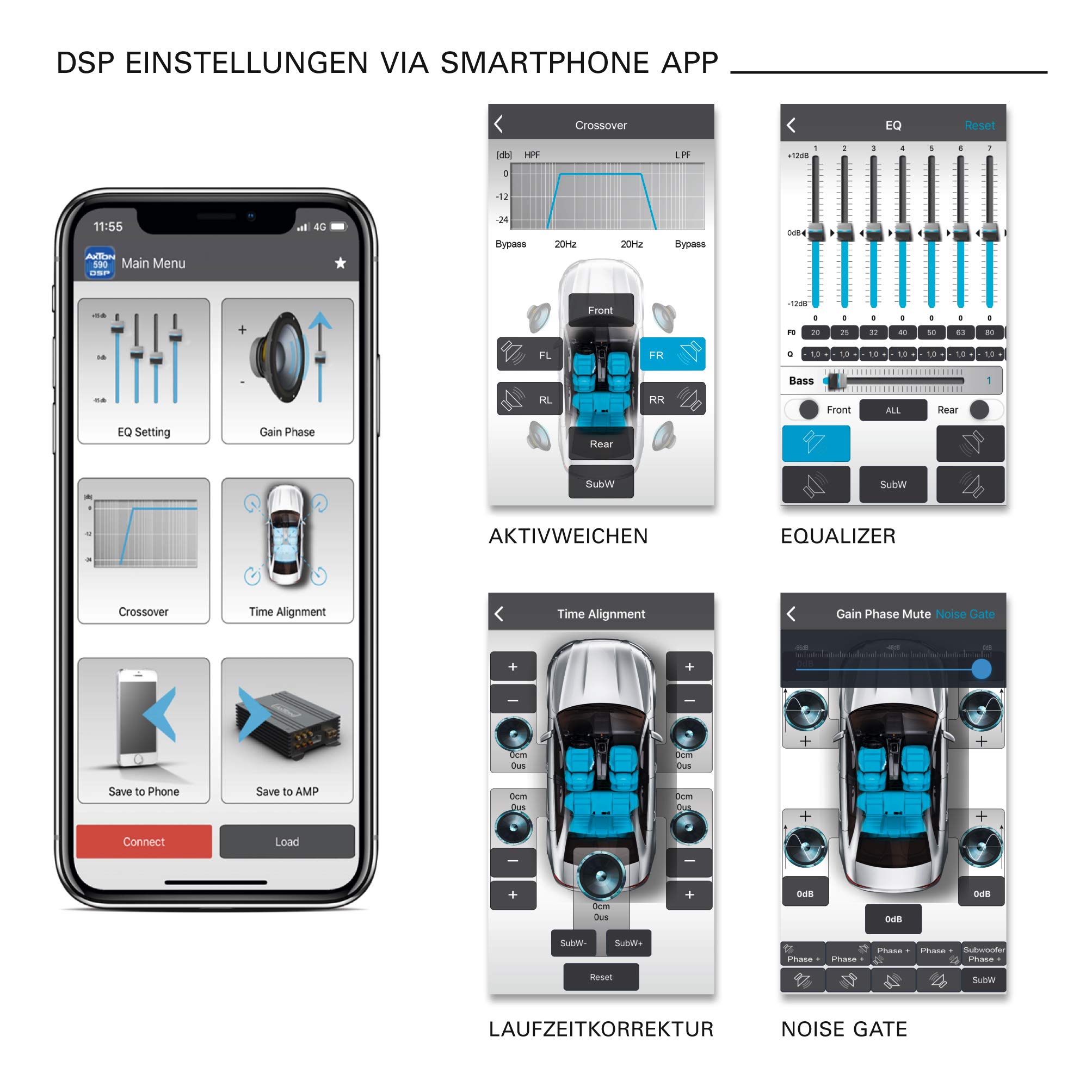 AXTON A592DSP: 4-Kanal Verstärker mit DSP, 4 x 150 Watt, Endstufe mit App-Steuerung, Bluetooth Audio Streaming, Hi-Res Audio optional