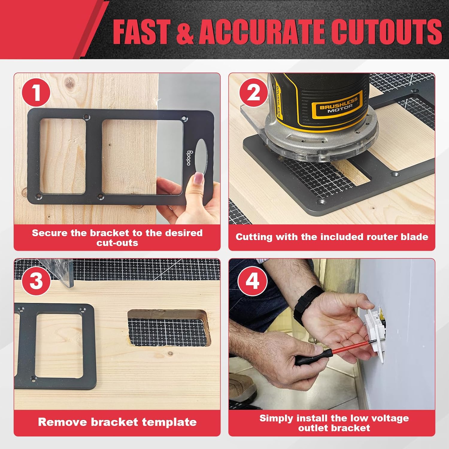 低電圧取り付けブラケットテンプレート、シングル&amp;ダブルギャングコンセント用のクイック&amp;正確なカットアウトガイド &ndash;