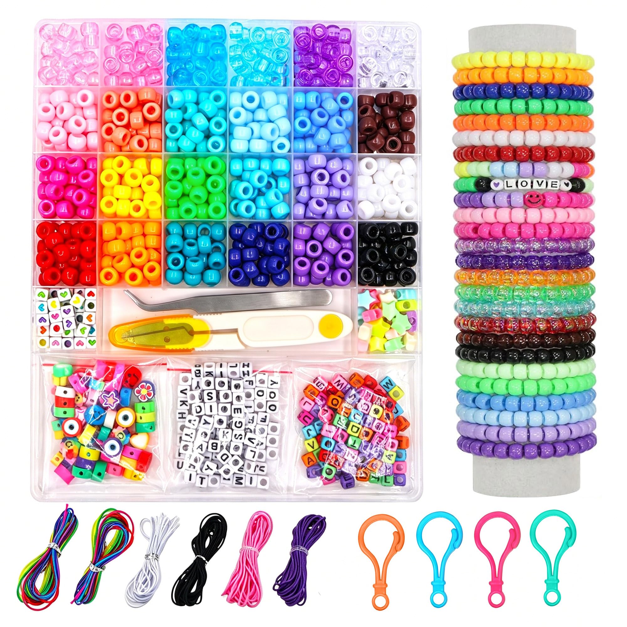 Bracelet Making Kit 1000Pcs - Colorful Pony Beads, Letter Beads, Clay Beads