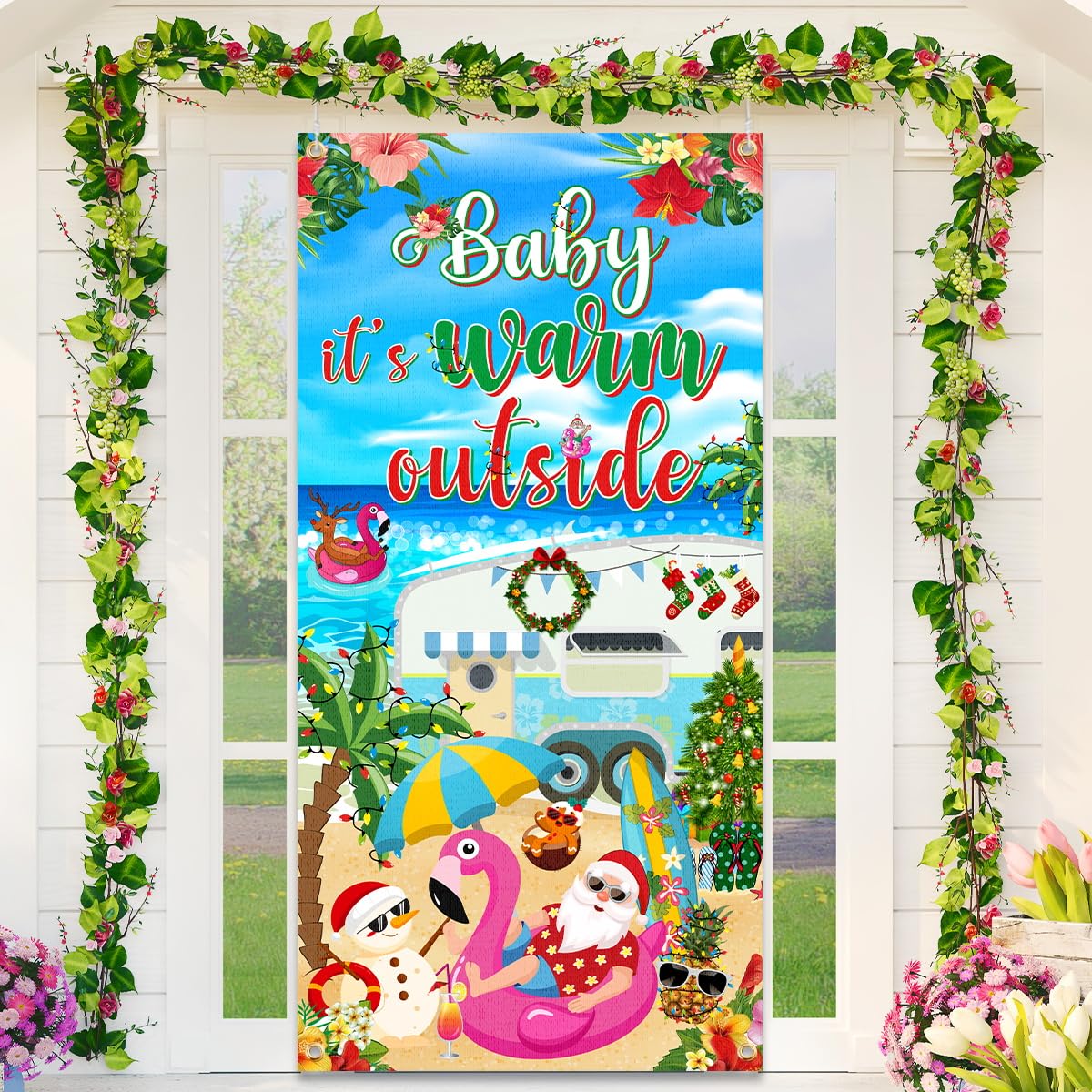Baby It's Warm Outside Babyparty-Banner – 179,8x110 Cm, Tropischer Hintergrund Für Sommer- Und Weihnachtsfeiern