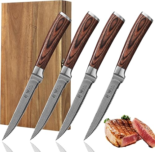 Miniatura 12 de Wakoli EDIB Juego de Cuchillos de Damasco de 5 Piezas – Juego de Cuchillos de Chef Profesionales con Hojas de Núcleo VG10, Acero de Damasco de 67