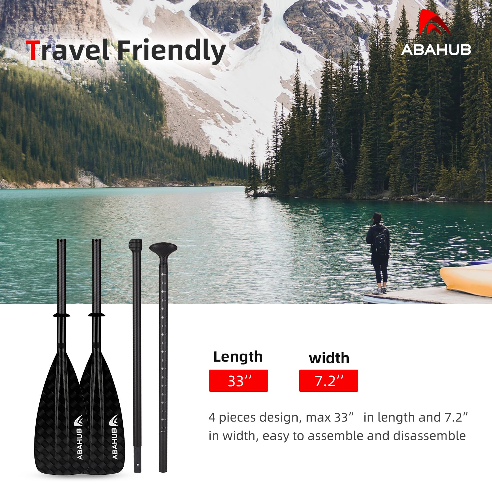 Abahub 4 teilige Carbon SUP/Kajak Paddel, verstellbares Stand Up Paddleboard, Leichter Carbonschaft, mit Carbonmuster der Paddelblatt 12k Kunststoffklinge