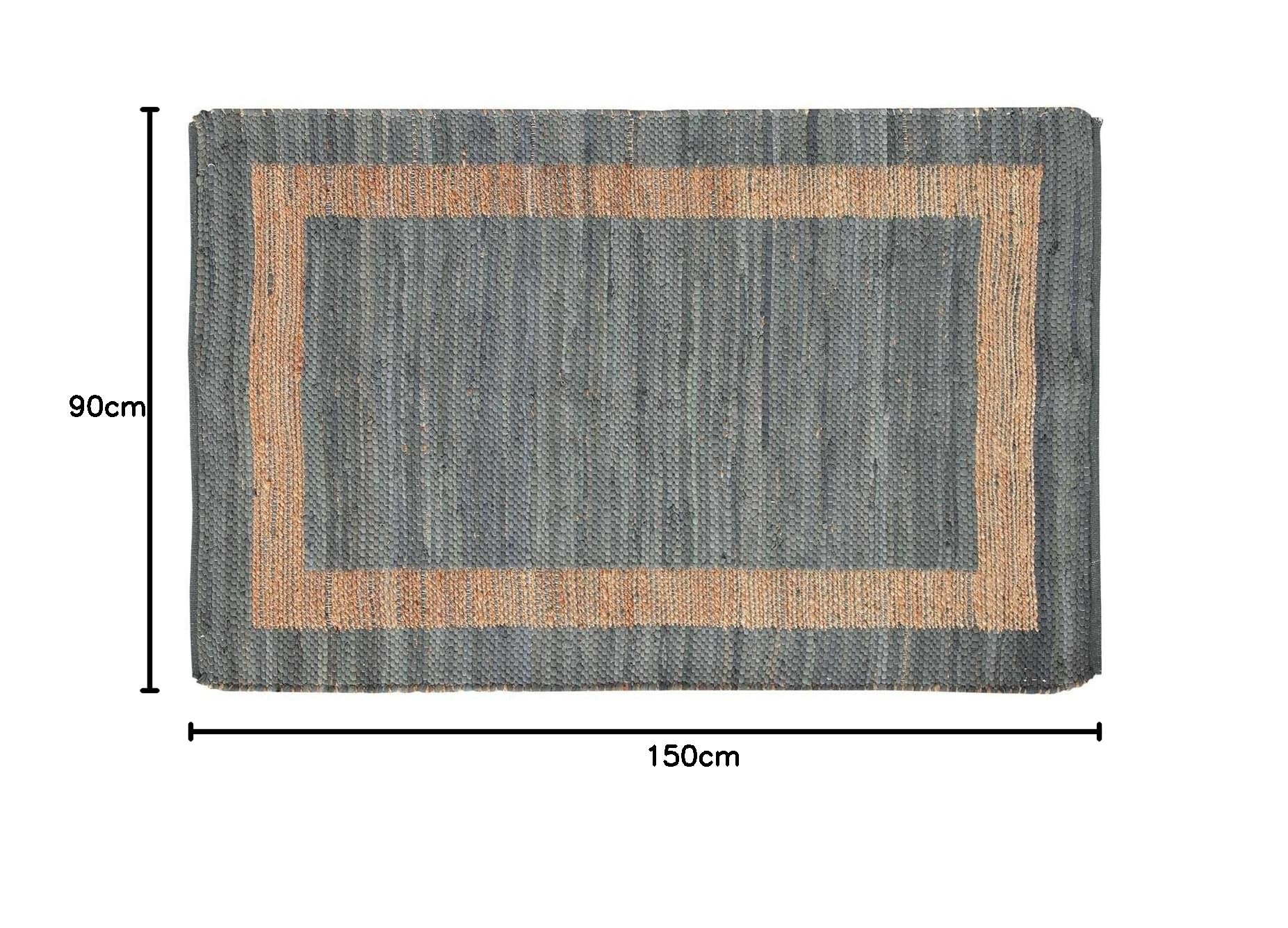 Homescapes Teppich/Bettvorleger Veranda, handgewebt aus 50% Hanf und 50% Baumwolle, 90 x 150 cm, Flickenteppich mit geometrischem Muster, grau- Hellbraun