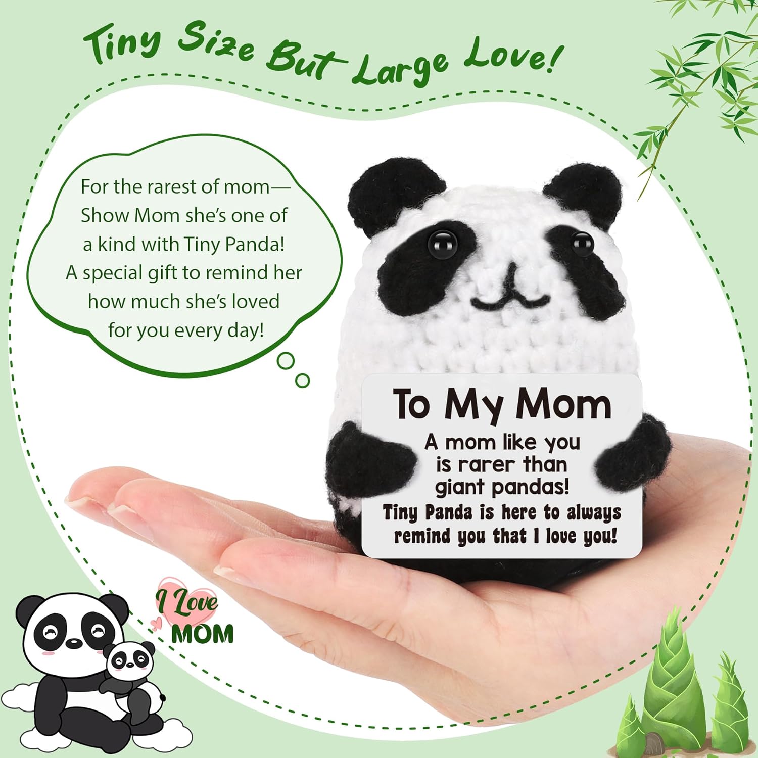 BdayPtion Gifts for Mom Birthday Valentines Day Mothers Day Mom Gifts, I Love You Mother Gift for Mum Mama Stepmom Bonusmom Mother in Law Present, Handmade Crochet Animals Panda Gift - Image 2