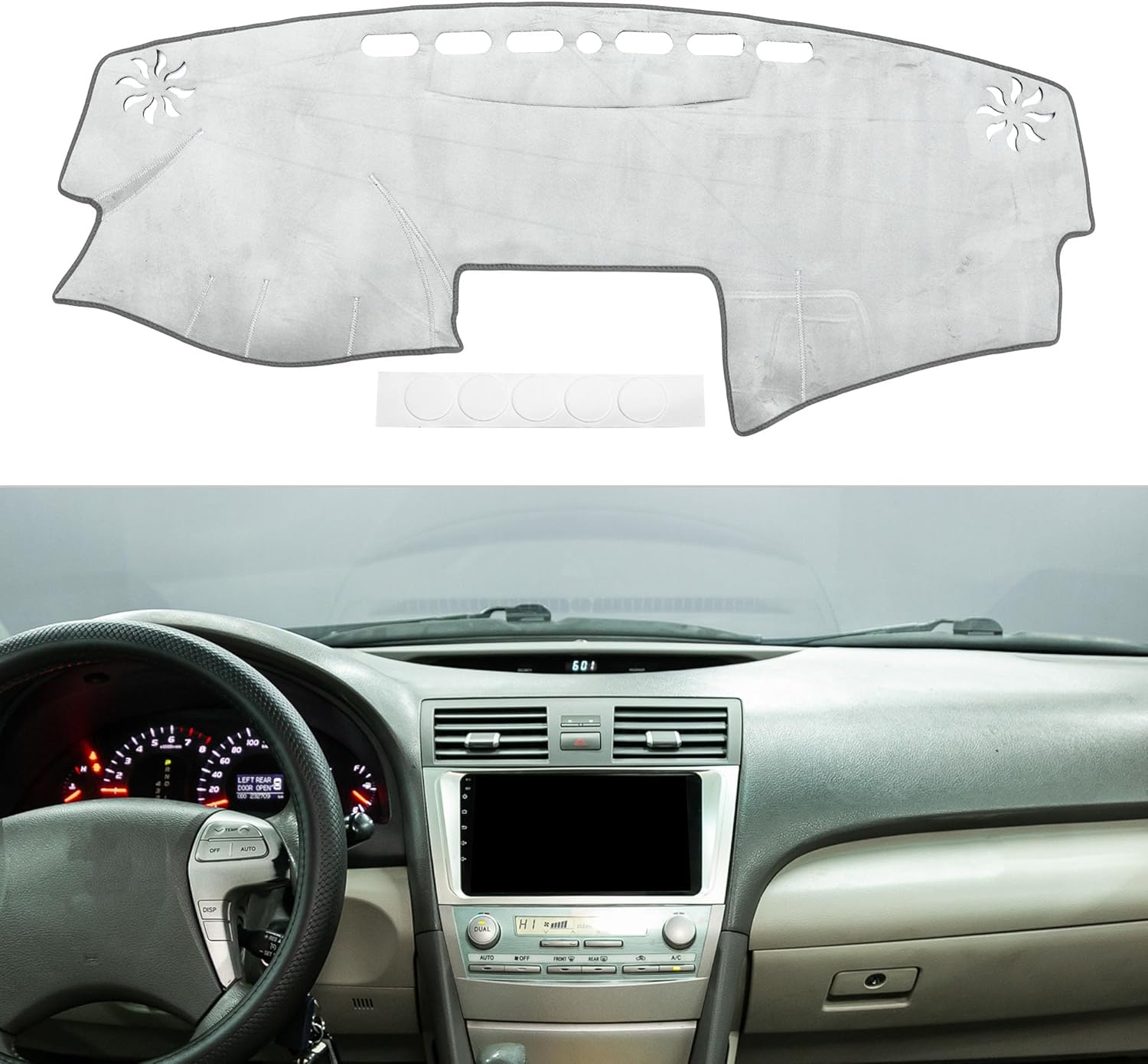 Dashboard Cover Anti-Slip/Anti Dust Dash Cover Mat Carpet for Toyota Camry 2007-2011 Flannel Gray