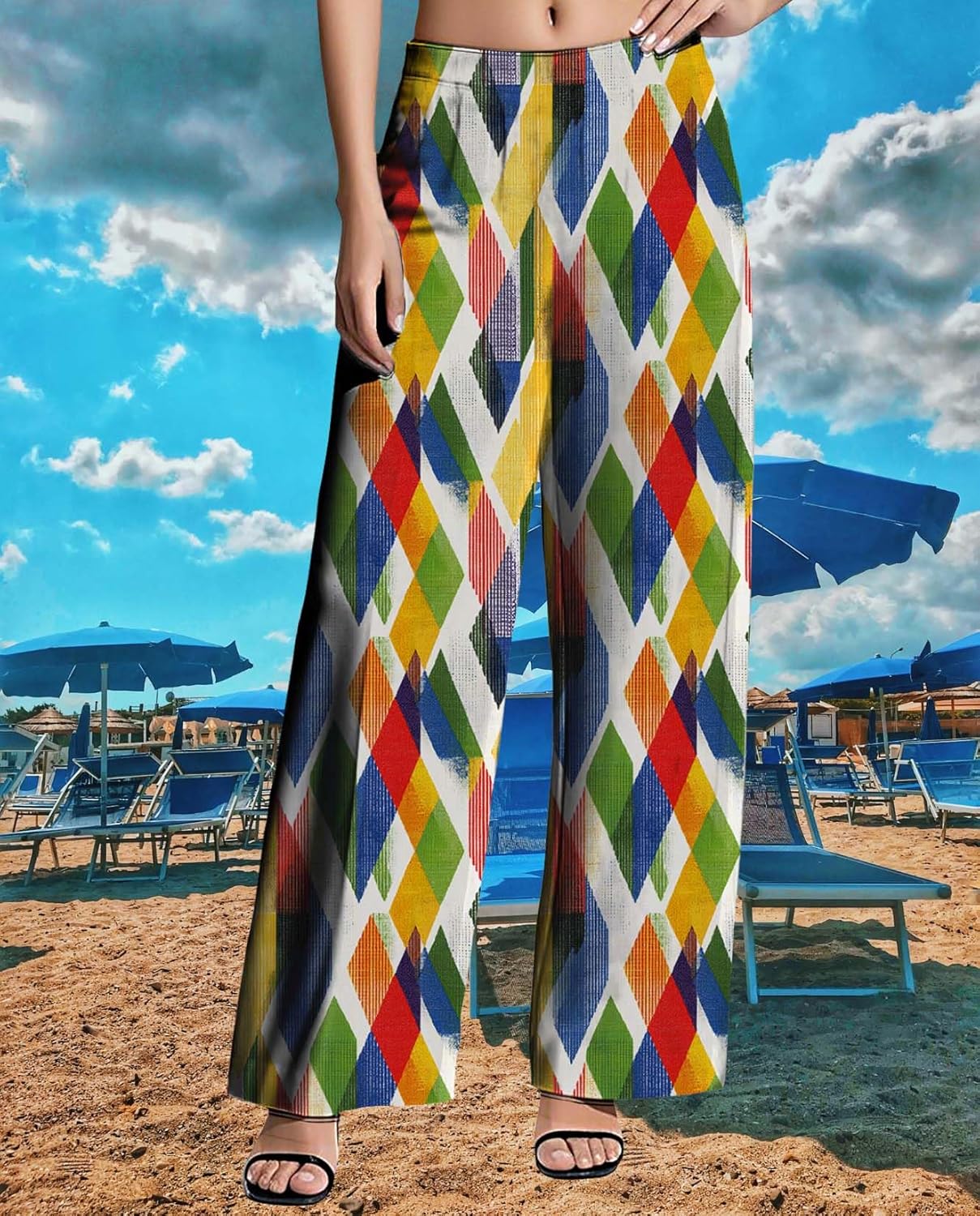 Womens Wide Leg Pants Pattern Print Lounge Trousers Casual Loose High Waisted Comfy Classic Pant for 2025 Summer - Image 5