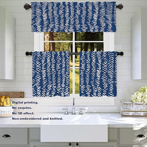 Miniatura 3 de Batmerry Cortinas de teñido anudado Shibori, de tinta abstracta, japonés, moderno, batik, para cocina, cortinas cortas de poliéster multicapa opacas