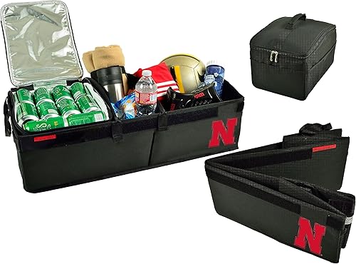 Picnic at Ascot Cornhuskers - Organizador de tronco de base rígida resistente con licencia de la Universidad de Nebraska con capacidad para 28 latas