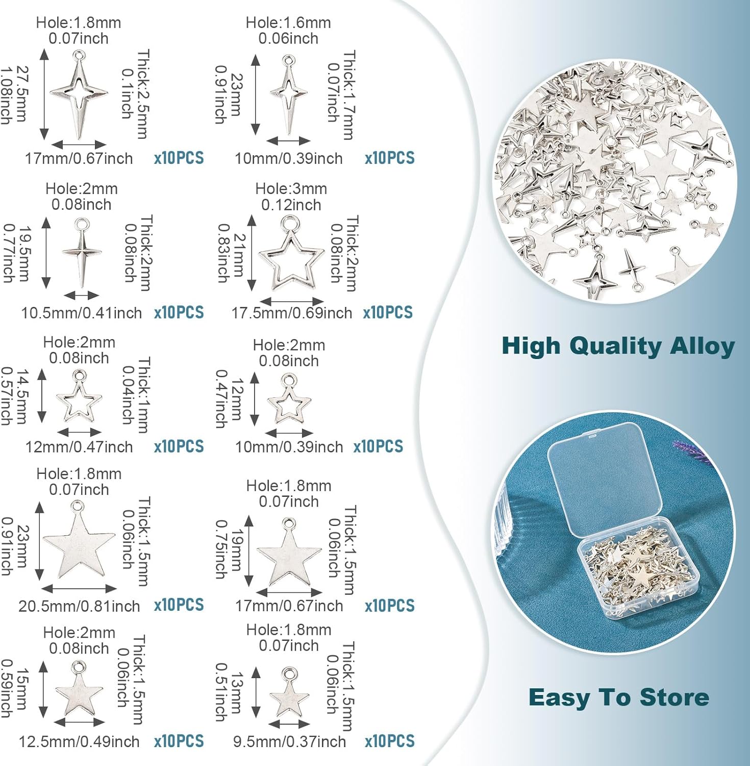 Tibetan Star Charms Silver Hollow Pentagram Pendants Metal Star Charms Hollow Celestial Pendants for DIY Crafts Earring Necklace Bracelet Jewelry Making - Image 2