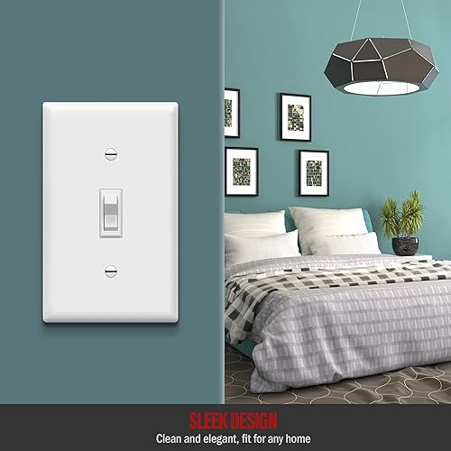 Miniatura 5 de ENERLITES Paquete de placas de pared con luz de palanca, interruptor eléctrico de un solo polo, 15 A 120-277 V, tornillo de puesta a tierra, grado