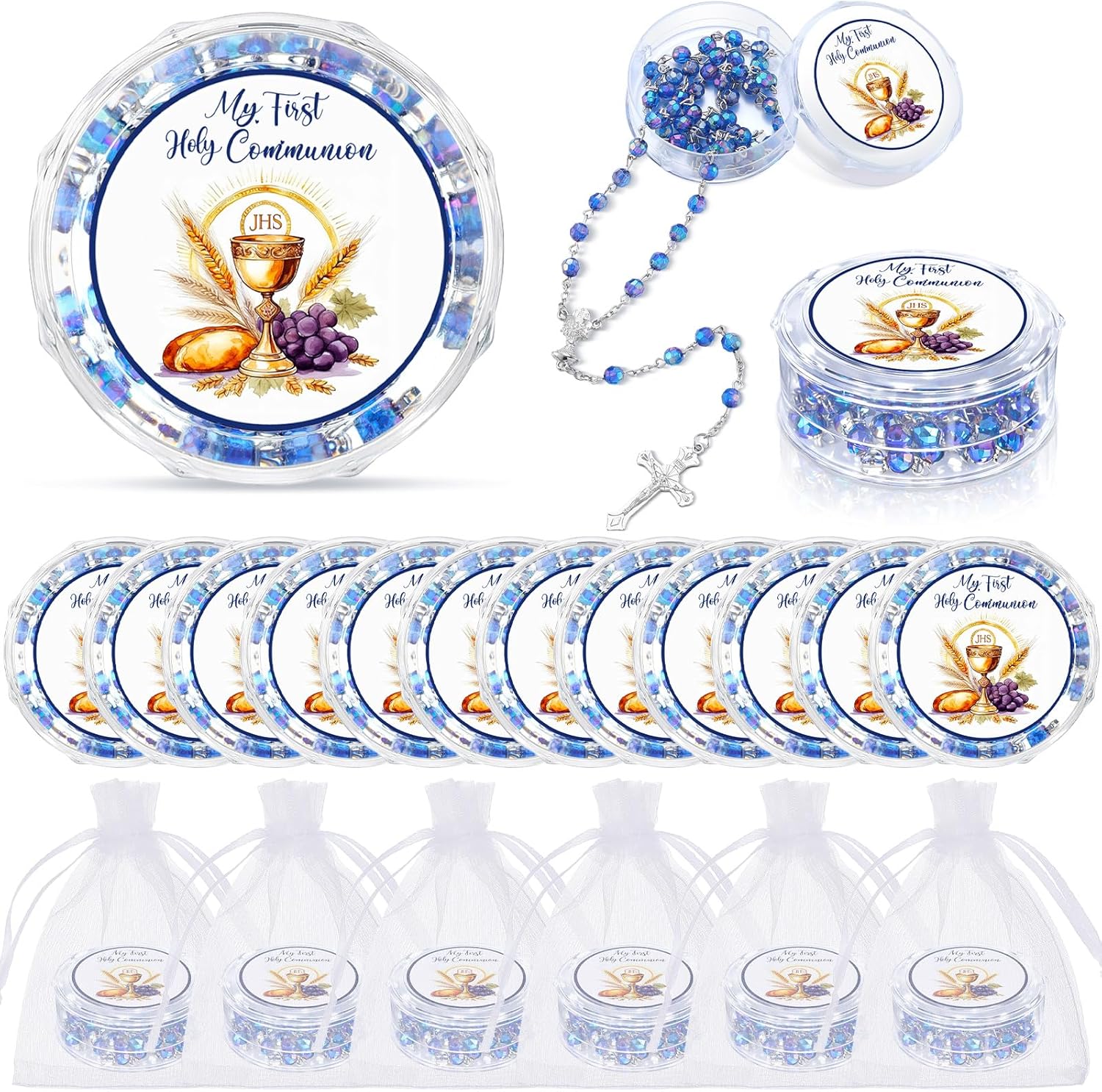 Tondiamo 12 Pcs First Holy Communion Rosaries Necklace Bead Scented Baptism Rosaries Divine Jesus for Guest Religious Event Baptism Party Favor Memorial Gift