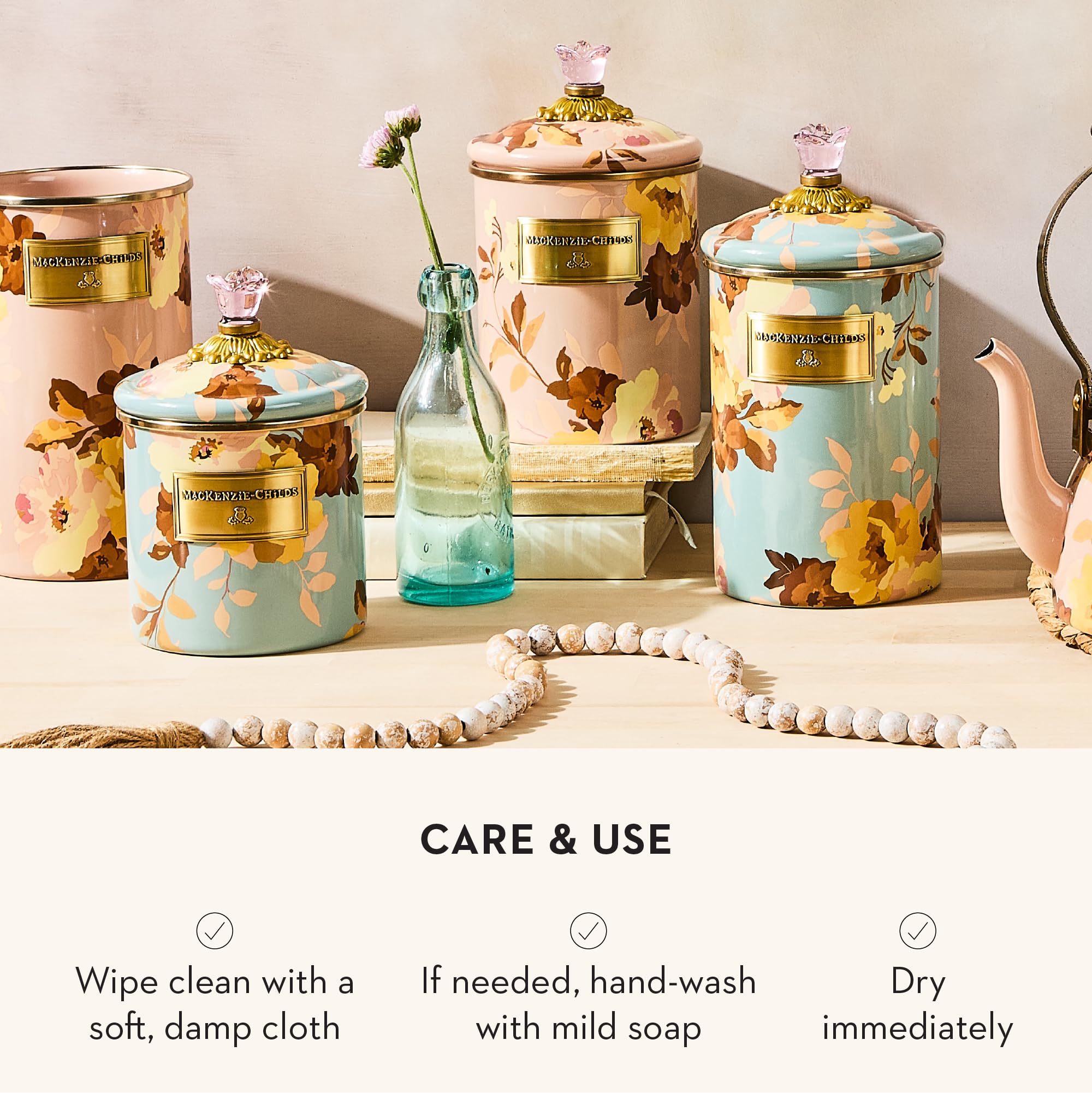 Amazon.com: MACKENZIE-CHILDS Enamel Canister, Large, Wild Rose