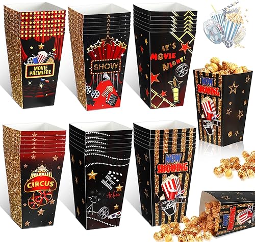 36 cajas de papel de palomitas de maíz de noche de película, cubos de 6 pulgadas, cajas para palomitas de maíz, tazón, recipiente de fiesta nocturna