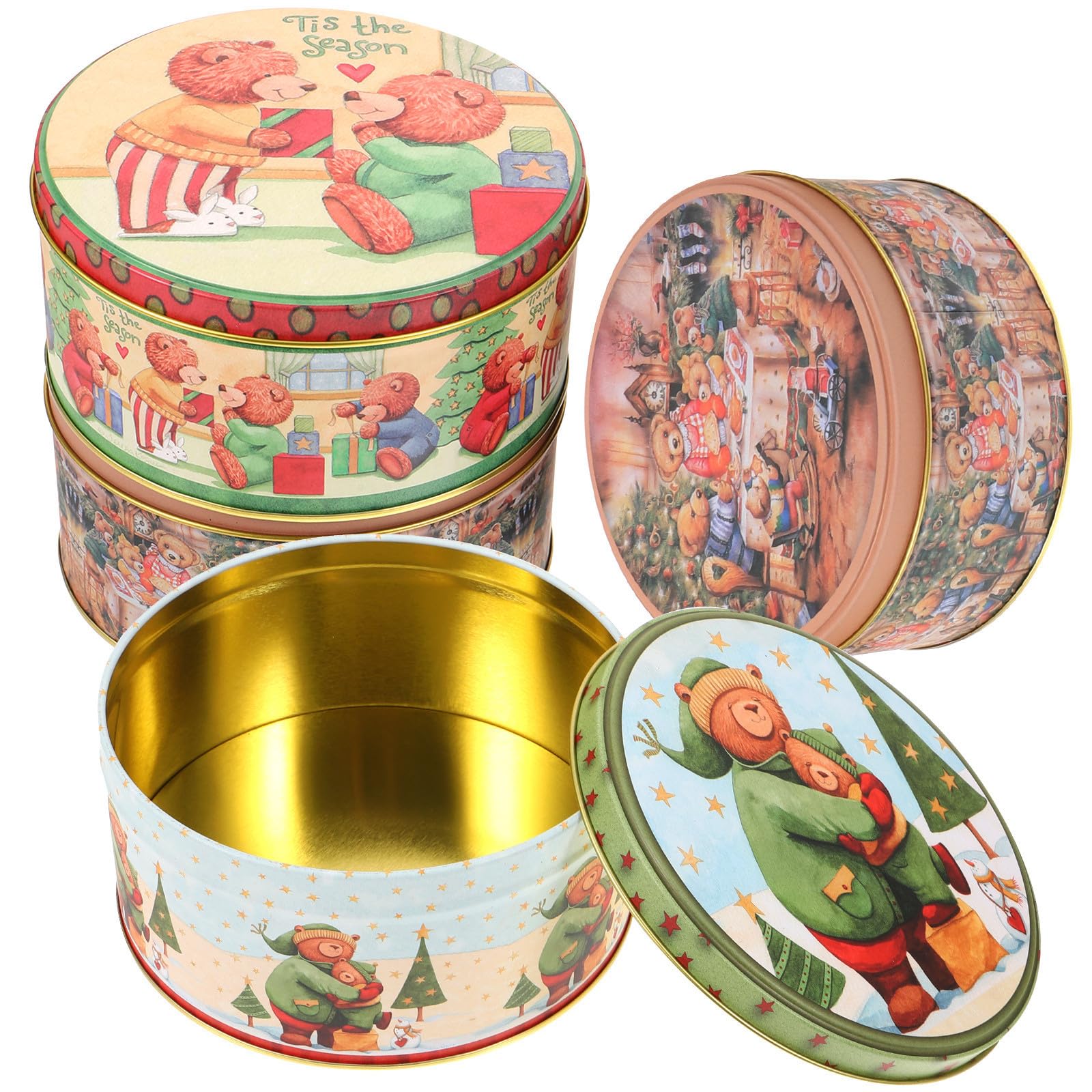 ibasenice Set de 4 Cajas de Hojalata Navideñas para Dulces Diseño Creativo y Tapa, Ideales para Fiestas de Navidad y Almacenamiento Decorativo Varios estilos