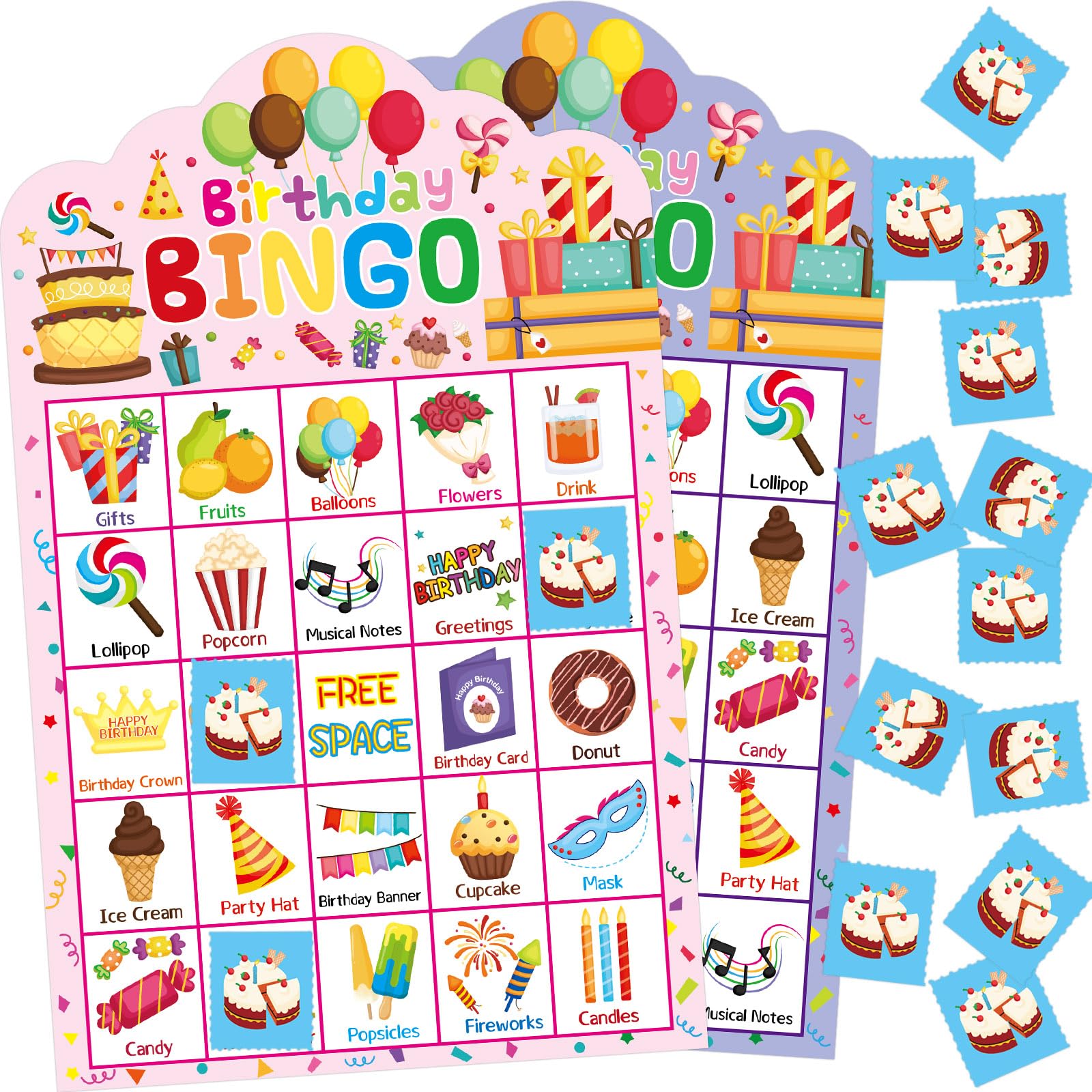 Fancy Land Birthday Bingo Game 24 Players for Kids Die-Cut Bingo Cards Party Game School Classroom Activities Supplies