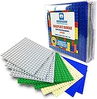 Brick Loot 10-Pack 5x5" 16x16 Baseplates for LEGO - Green, Gray, Tan, Blue Durable Compatible Plates for Kids Creative Building Ages 3+