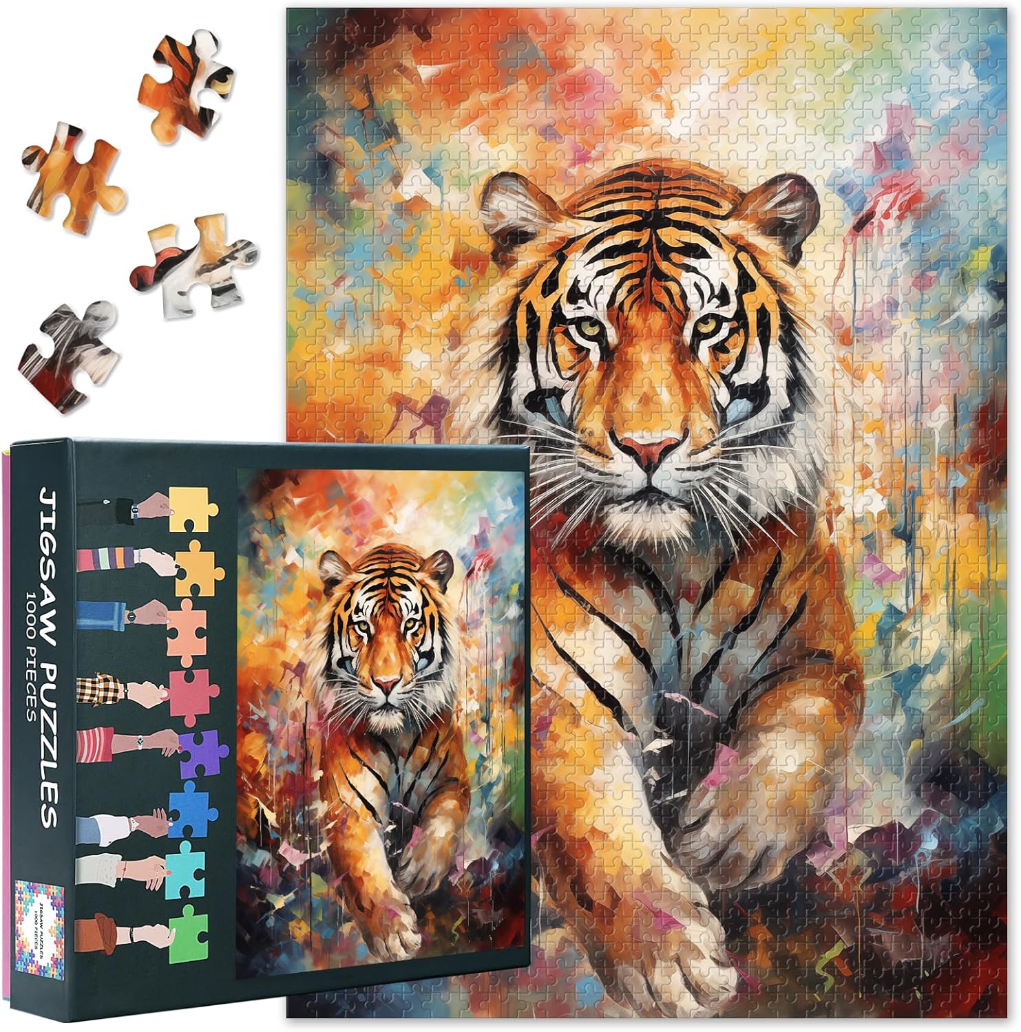 Puzzles for Adults 1000 Pieces, Vibrant Tiger Jigsaw Puzzles, Adult Puzzle for Adults, Educational Fun Games or Toys for Elders Friends 20X27 INCH