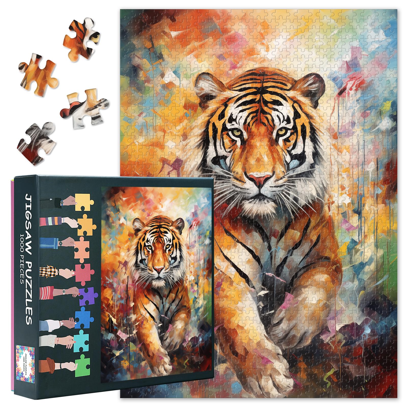Puzzles for Adults 1000 Pieces, Vibrant Tiger Jigsaw Puzzles, Adult Puzzle for Adults, Educational Fun Games or Toys for Elders Friends 20X27 INCH