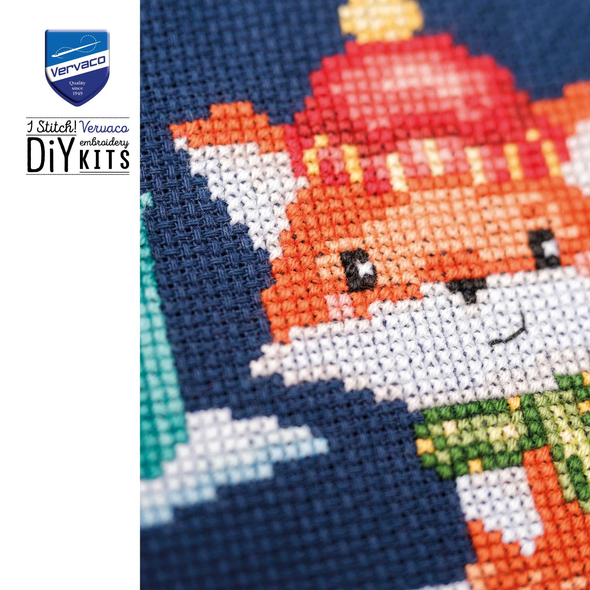 VERVACO Haft Krzyżykowy Liczony Zestaw Obraz do Haftu ZABAWA NA ŚNIEGU Zrób to Sam Zestaw Kreatywny dla Dorosłych ca. 27 x 21 cm Dekoracja Ścienna DIY Cross Stitch Kit