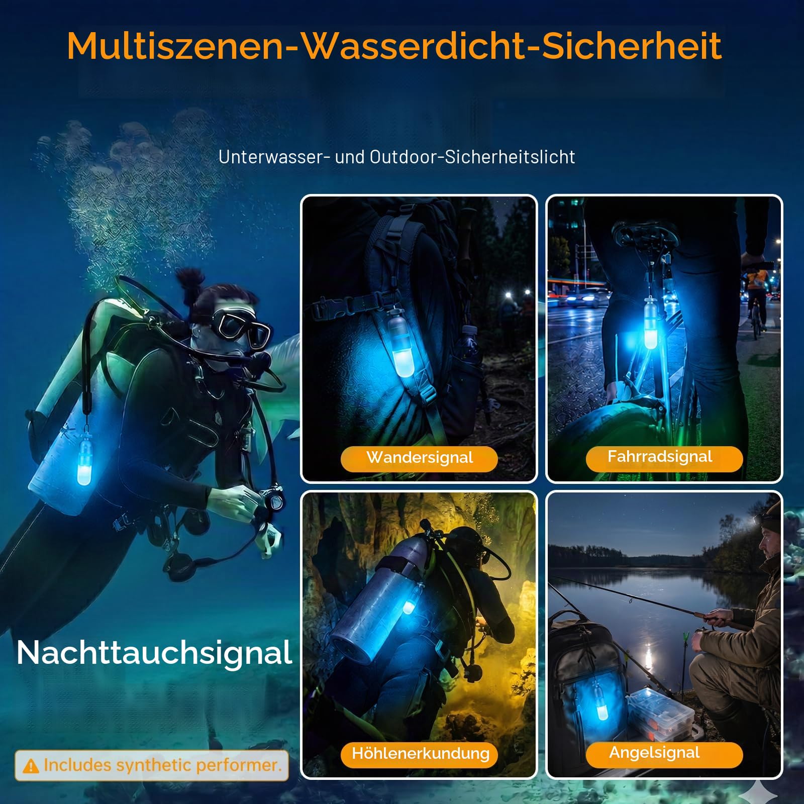 SecurityIng 2 x Stroboskop-Signalleuchte für Tauchen, blau