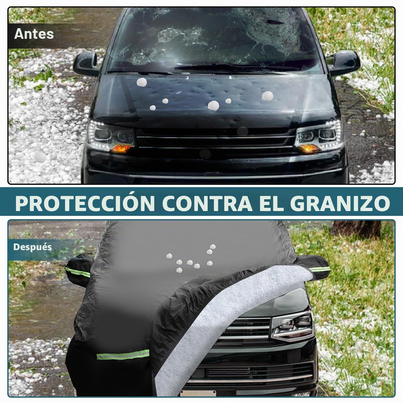 Funda de Coche para VW T4 1995-2004, 210D Impermeable para Todo Tipo de Clima, Resistente al Viento, a Prueba de Nieve, protección UV, para Interiores y Exteriores, Cubierta