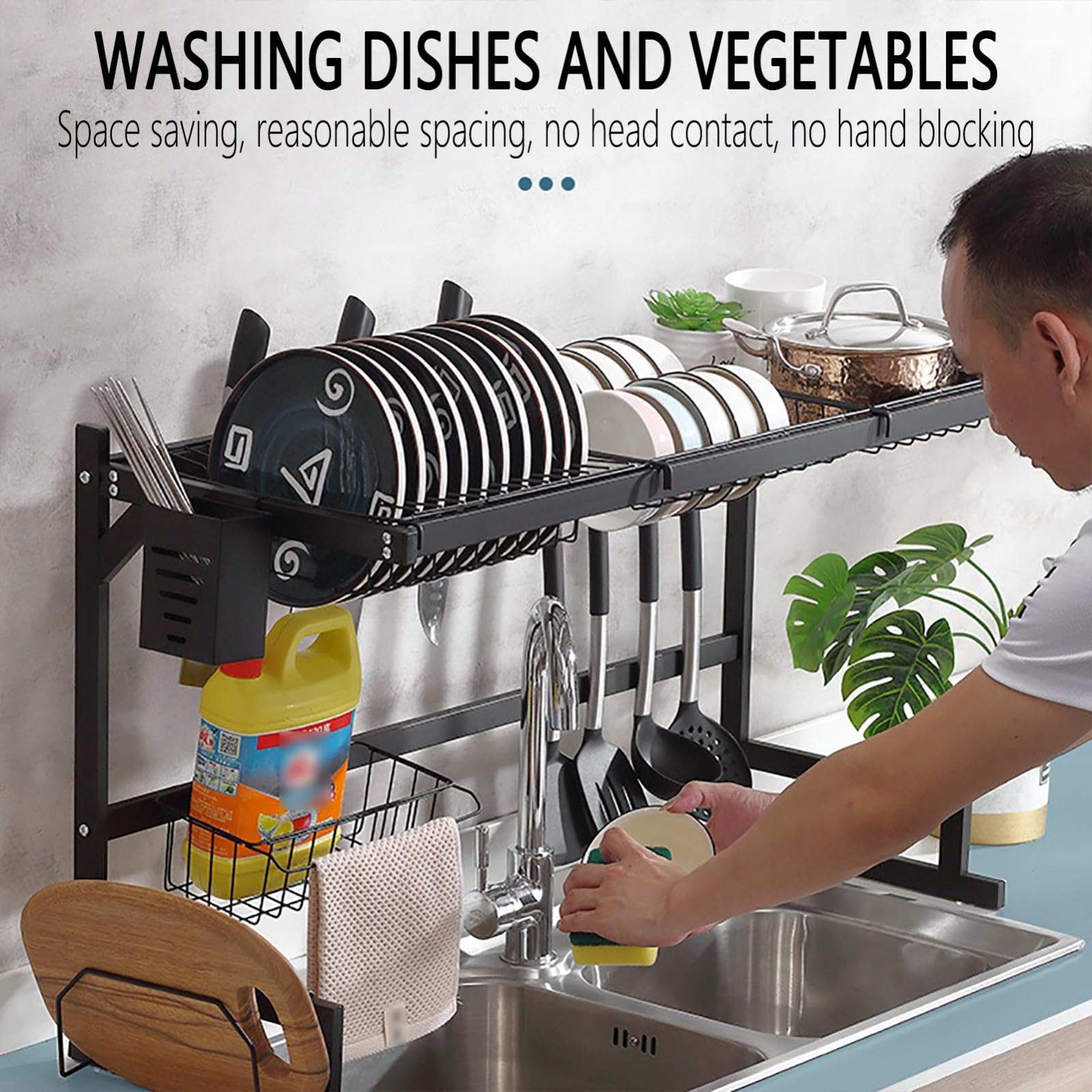 Estante De Dish Escurreplatos Acero Inoxidable Cocina, Escurridor De Platos para Fregadero - Escurridor De Platos sobre Fregadero -Escurre Platos 65.5cm